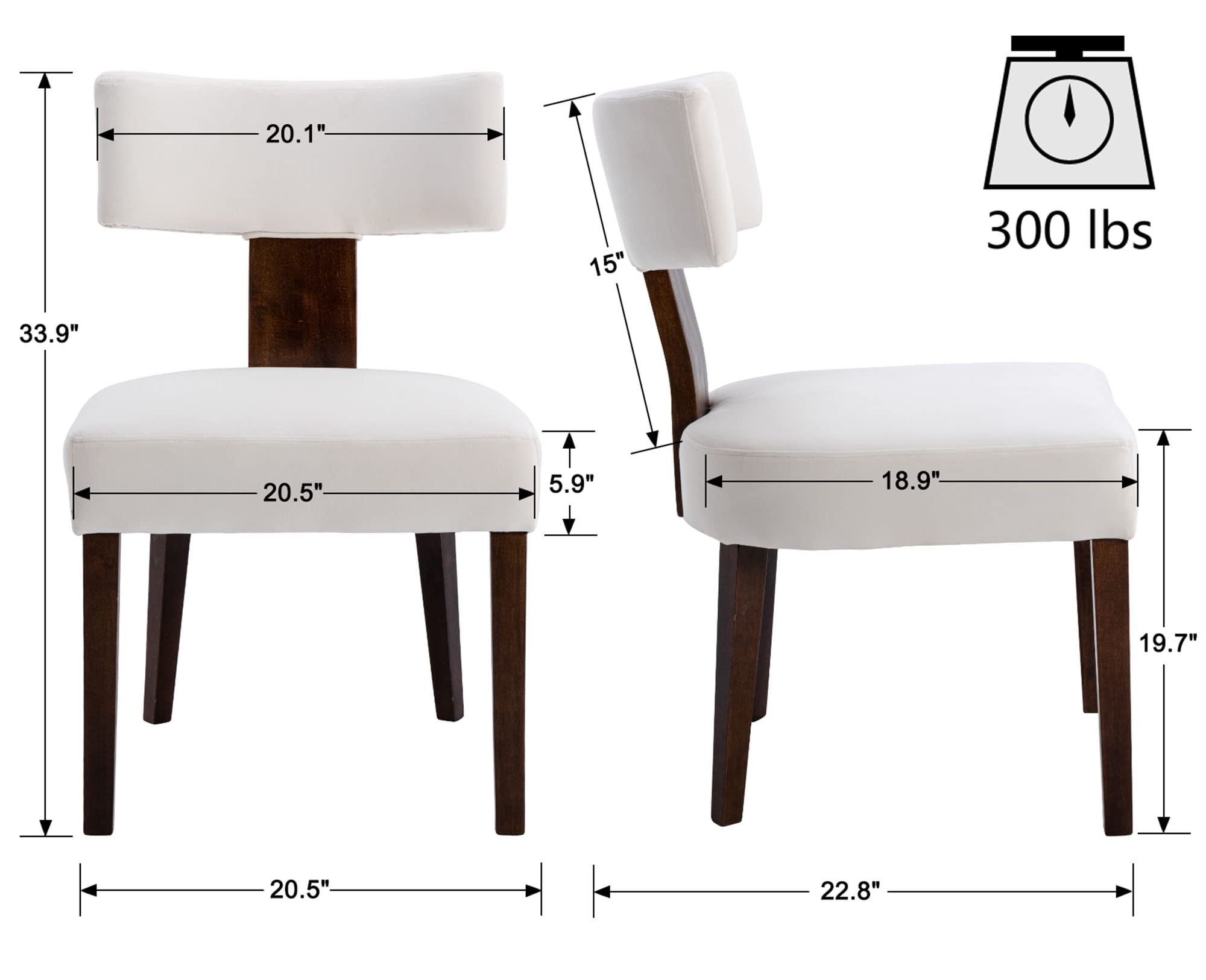 VESCASA Mid-Century Modern Velvet Upholstered Dining Chairs with Wood Legs & Curved Open Back - Farmhouse Style Cream Padded Chairs Set of 2 for Dining Room, Kitchen, Restaurant, or Home Office