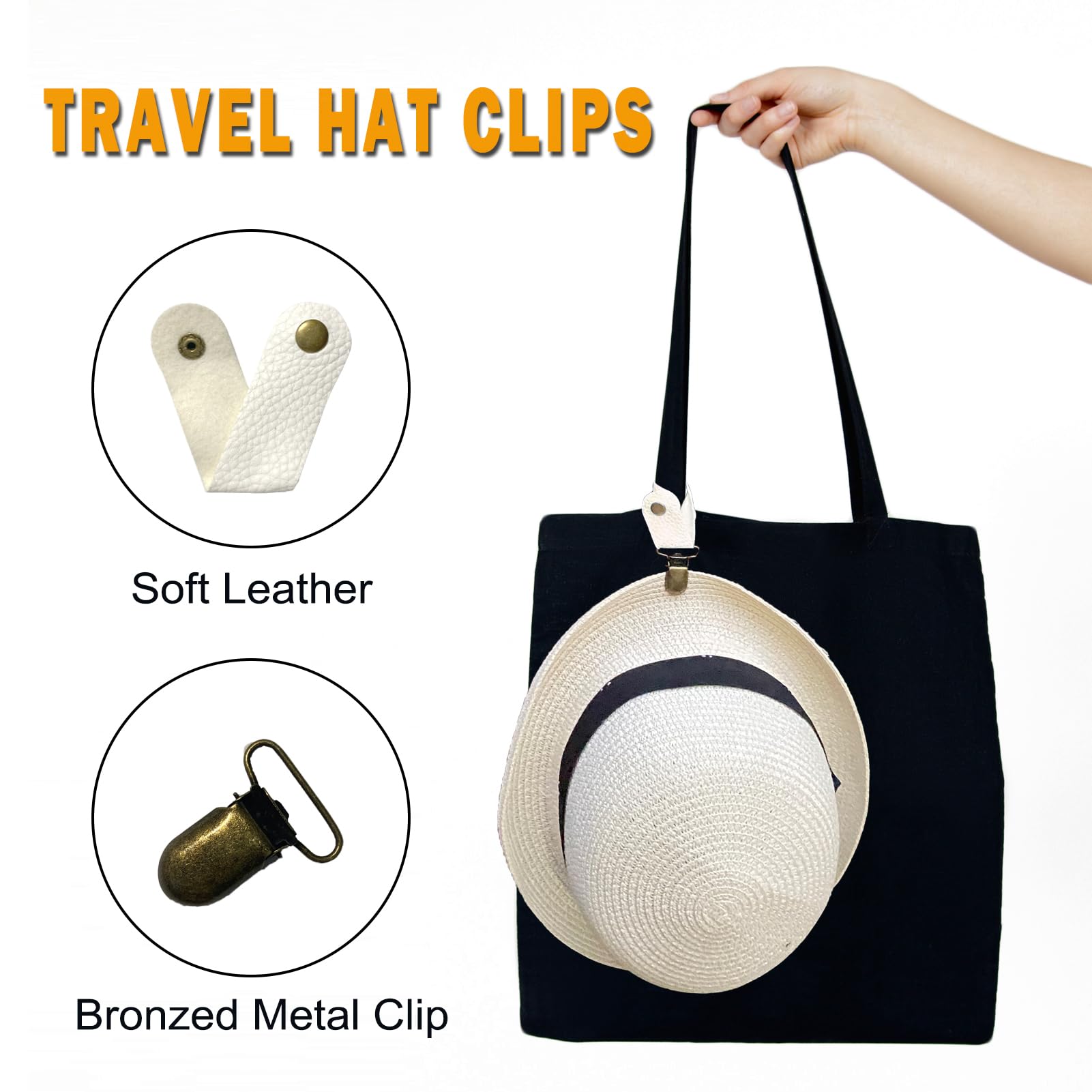 3 Pack Travel Hat Clips - Premium Leather Cap Holders for Bags, Backpacks, Luggage & Purses | Secure Your Hat While Traveling, Hiking or Commuting