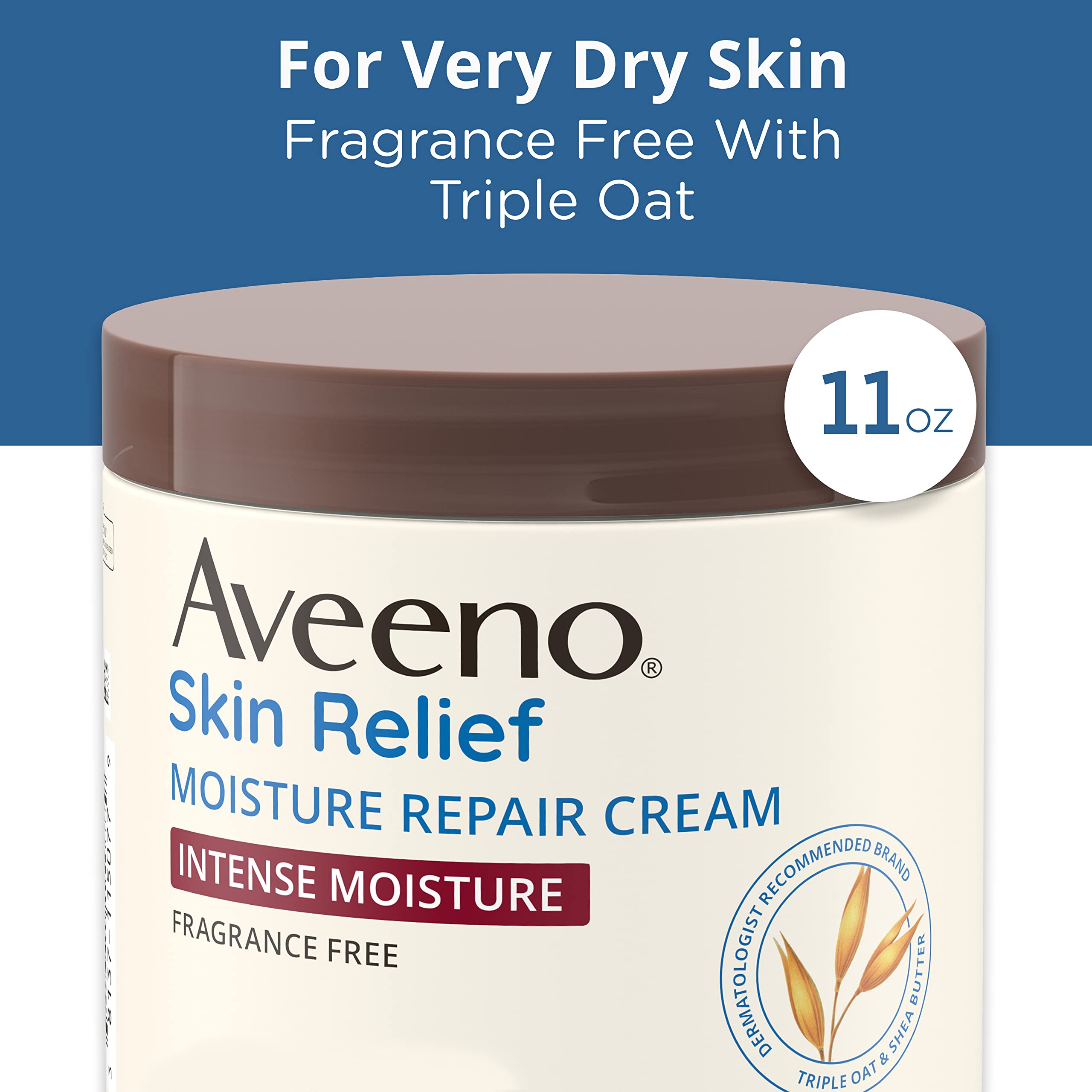 Aveeno Skin Relief Intense Moisture Repair Body Cream with Triple Oat & Shea Butter - Fragrance-Free 11 oz for Extra-Dry Skin - Long-Lasting Hydration & Restoration - Perfect for Daily Moisturizing, Eczema & Sensitive Skin Care