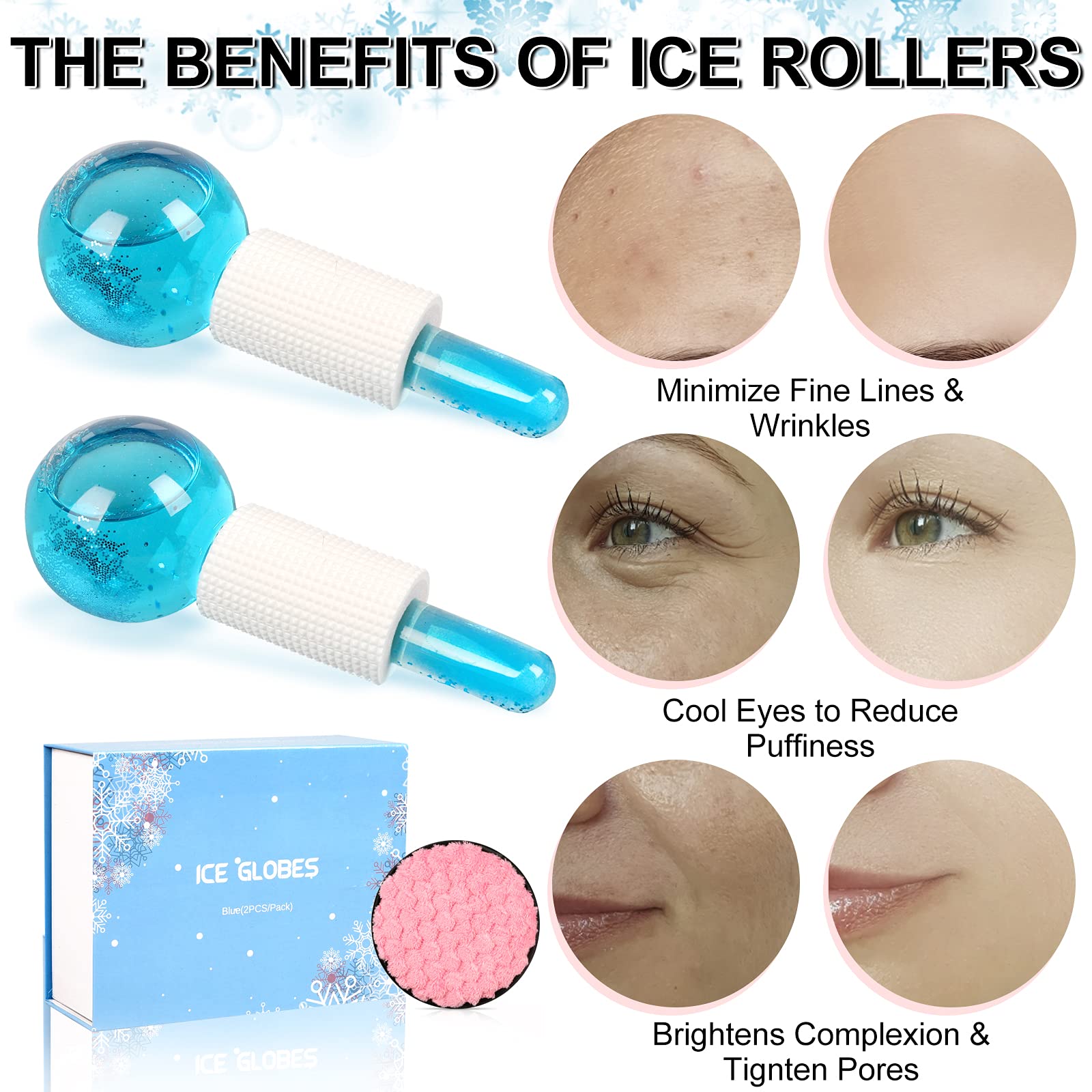 Wishstream Beauty Ice Roller Globes - Cooling Facial Massager for Face & Neck, Anti-Aging Skin Treatment, Reduces Puffiness & Tightens Skin (Blue) | Perfect for Morning Routine, Post-Workout Recovery & Spa Day Relaxation
