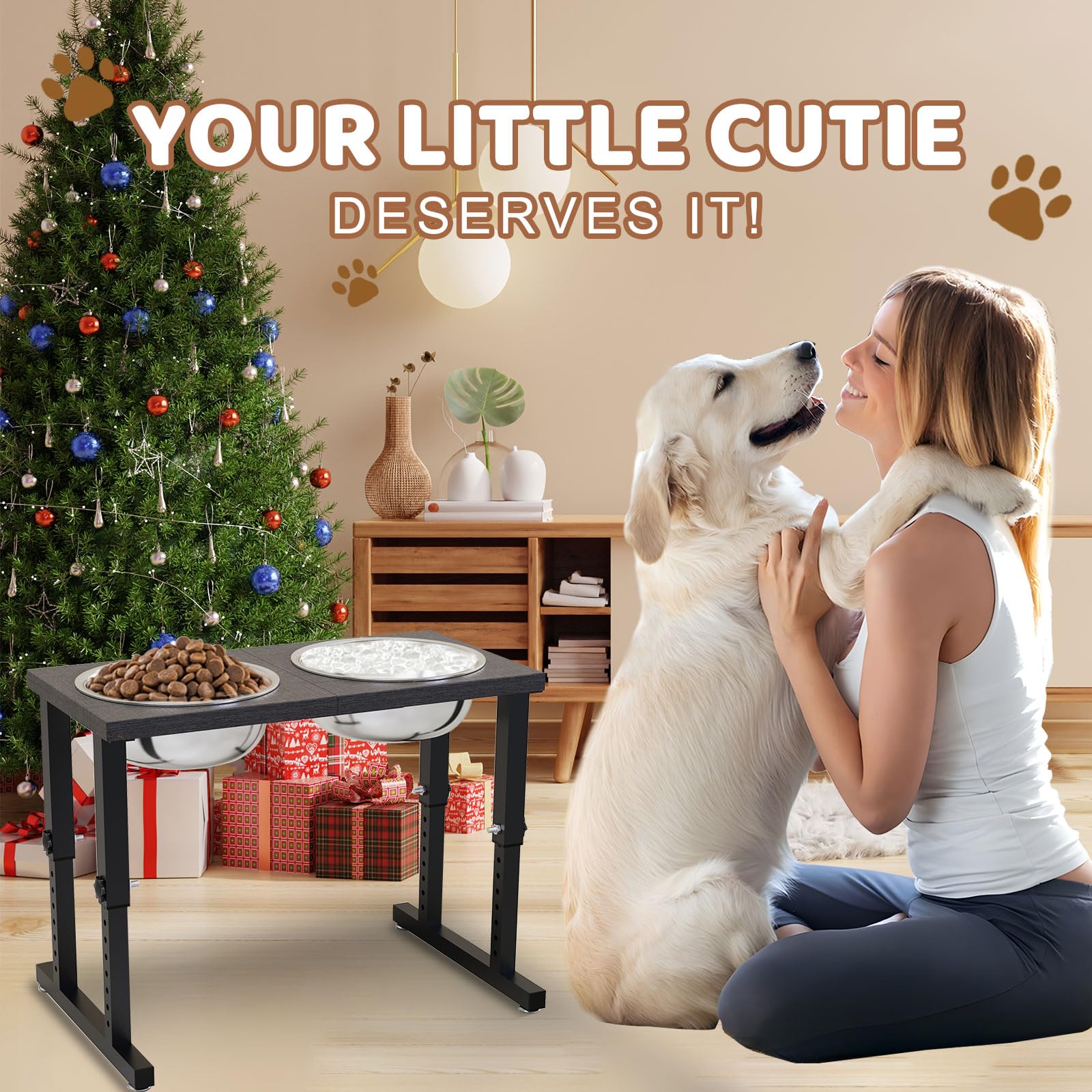 Premium Elevated Dog Bowls for Large Breeds - Adjustable Height (10.43