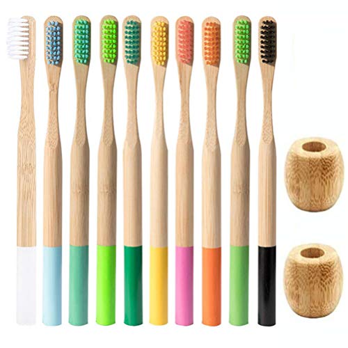 Exceart 10 Pack Soft Bamboo Manual Toothbrushes with 2 Toothbrush Holders - Eco-Friendly Bathroom Essentials for Countertop & Vanity Organization | Perfect for Home, Travel & Sustainable Oral Care