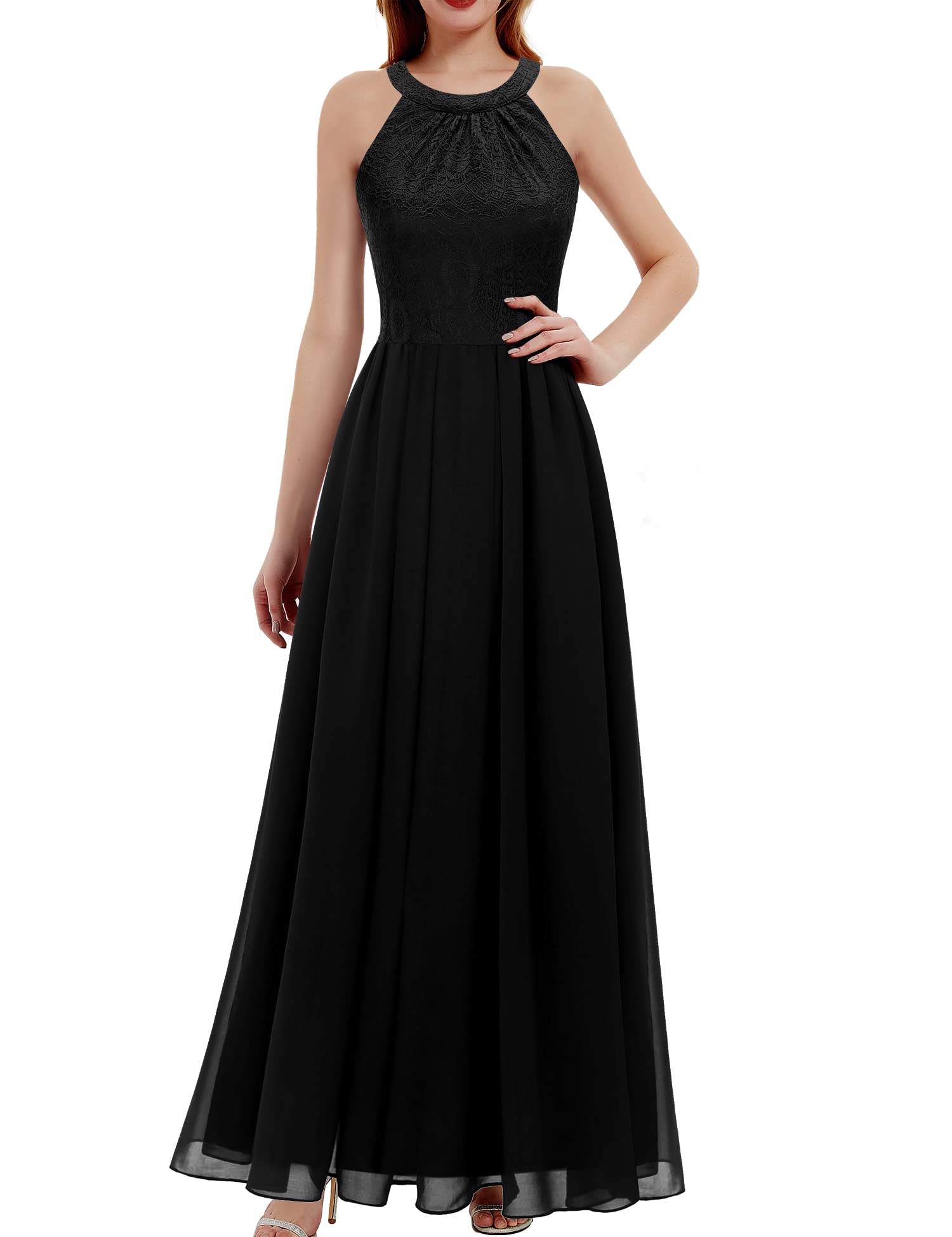 Elegant Women's Summer Long Formal Halter Lace Dress - Wedding, Bridesmaid, Prom & Evening Party Gown for Special Occasions
