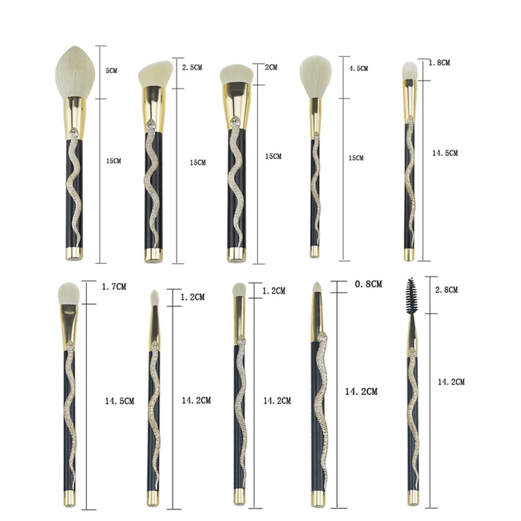 3D Snake Makeup Brush Set - 10 Piece Portable Artificial Fiber Brushes with Plastic Handle for Professional & Everyday Makeup Application - Perfect for Travel, Home & Salon Use