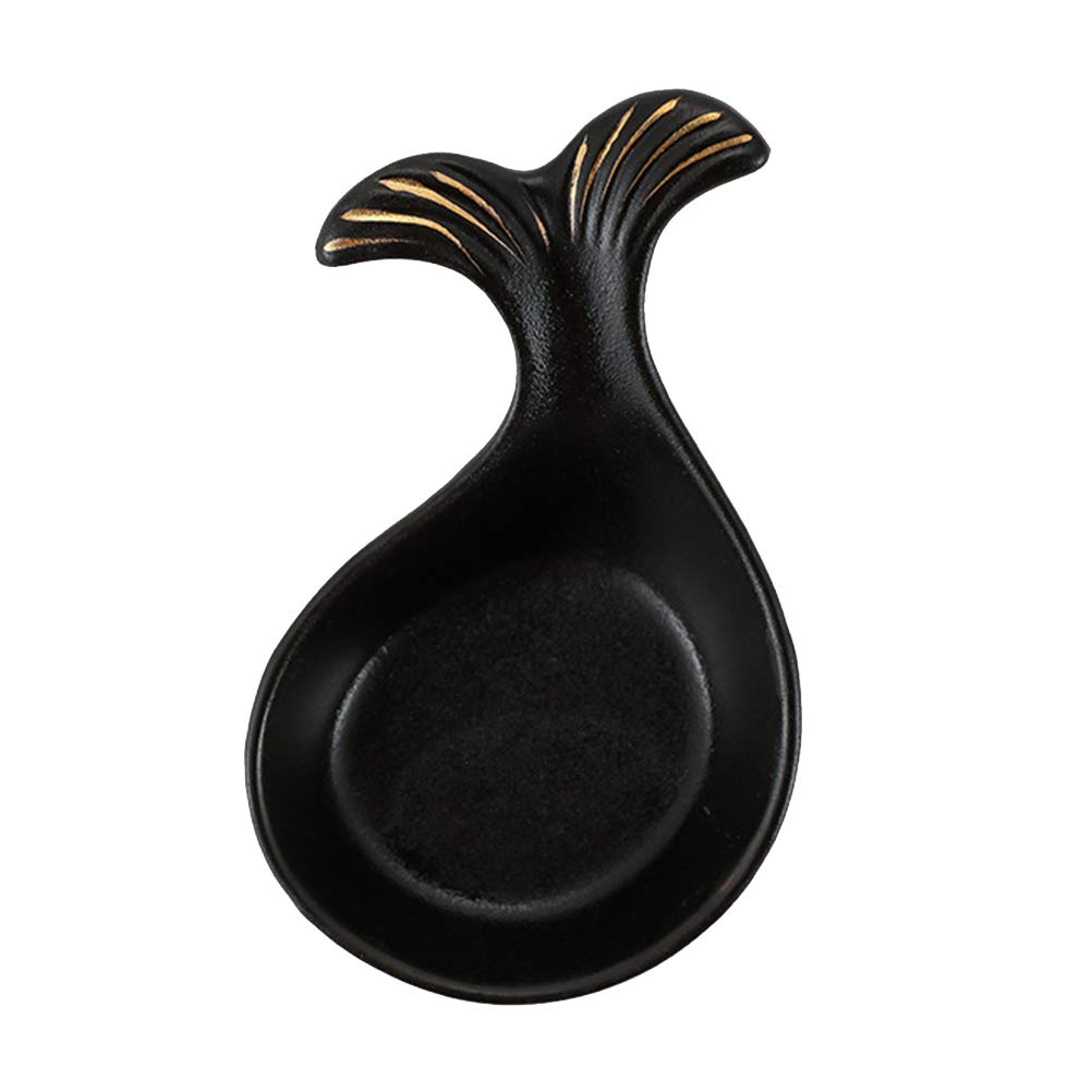 Premium Ceramic Sauce Dishes - 1pc Gold Fish Tail Shaped Serving Bowl for Dipping Sauces, Seasonings & Appetizers | Elegant Black Small Size | Perfect for Home Dining, Party Platters & Restaurant Use
