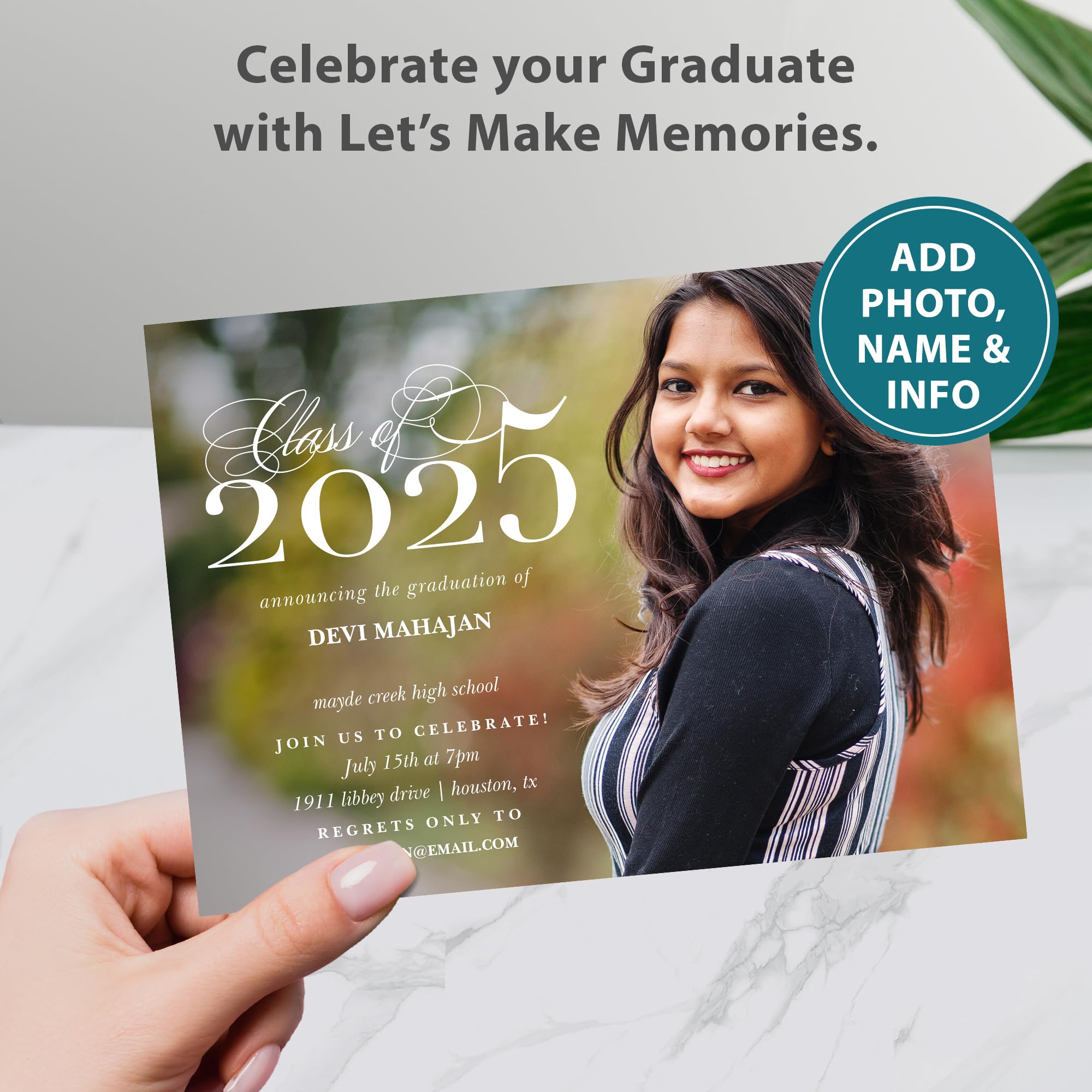 Custom Graduation Announcements Class of 2025 - Premium 5x7 Photo Invitation Cards with White Envelopes - Personalized Elegant Design for High School & College Graduates - Perfect for Commencement Ceremonies & Memory Keepsakes