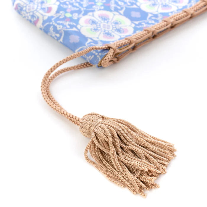 Nishijin Ori Small Drawstring Bag - Japanese Traditional Craft Purse | Kyoto Made Floral Bird Design in Pale Blue | Perfect for Gift, Cosmetics & Jewelry Storage