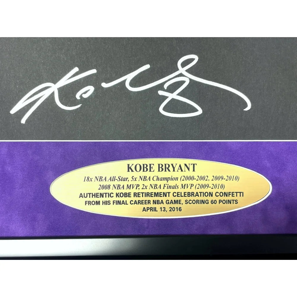 Kobe Bryant Autographed Lakers Final Game Used Confetti Framed Memorabilia #D 1/1 with UDA COA - Perfect for NBA Collectors, Sports Memorabilia Displays & Lakers Fan Gifts