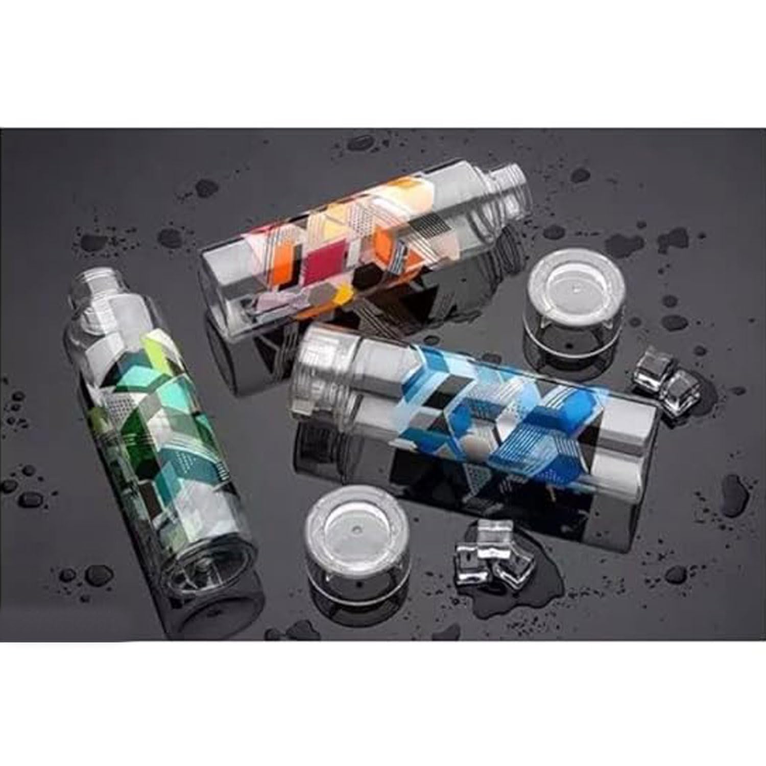 Busaji ENTERPRISE 3-Pack Printed Round Plastic Water & Juice Bottles with Leak-Proof Big Cap - Reusable BPA-Free Drink Containers for School, Gym, Office, and Outdoor Activities