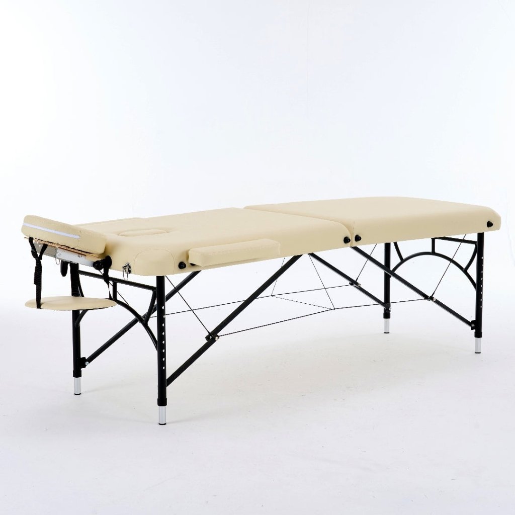 Greenlife 4 Master 2 Section Aluminum Portable Massage Table - Lightweight & Adjustable for Professional Use (Black/Cream) | Perfect for Spa, Home Therapy & Mobile Massage Services