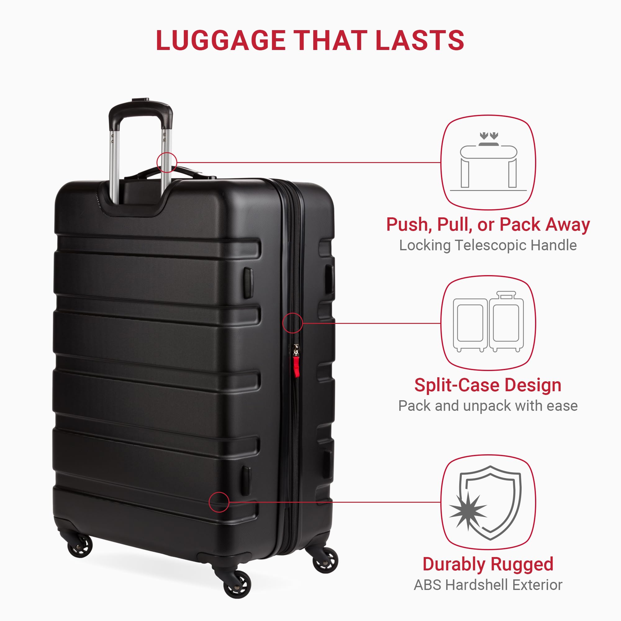 SwissGear 7366 Expandable Hardside Spinner Luggage - 27-Inch Large Checked Suitcase, Black | Perfect for International Travel & Business Trips