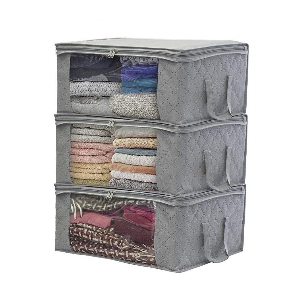 Large Capacity Non-Woven Folding Storage Bag - Dustproof Quilt & Wardrobe Organizer for Clothes, Blankets, Seasonal Items | Space Saving Storage Solution for Home, Closet & Travel