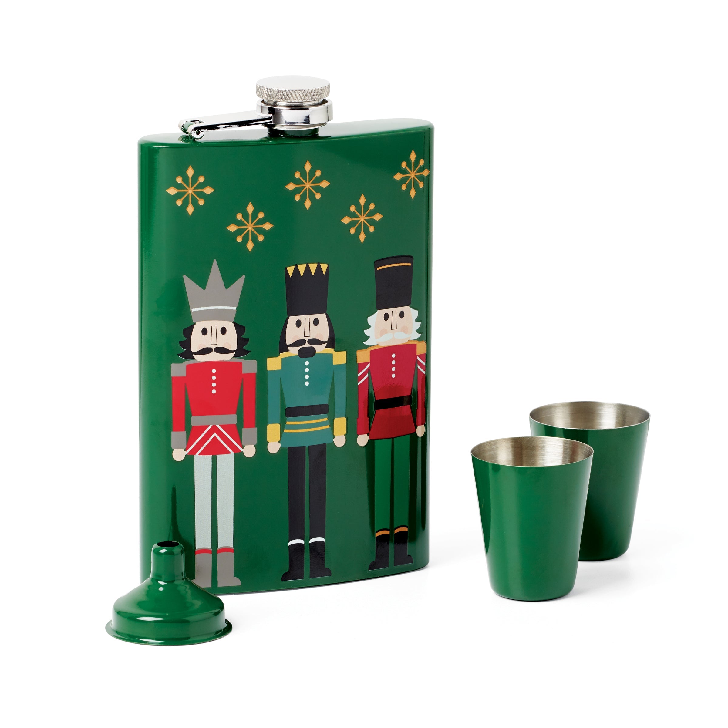Premium 4-Piece Nutcracker Flask Set - Stainless Steel Christmas Themed Liquor Bottles - Perfect for Holiday Parties, Gifts & Travel Accessories