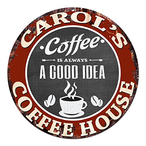 CAROL'S Coffee House Chic Tin Sign - Rustic Vintage Retro Style Metal Wall Decor for Kitchen, Bar, Pub, Cafe & Man Cave - Perfect Gift for Coffee Lovers & Home Decor Enthusiasts