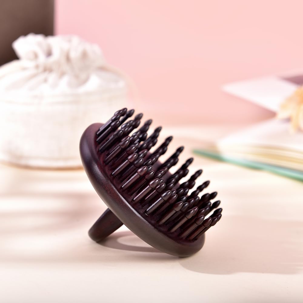 Black Rosewood Round Massage Hair Brush - Scalp Stimulating Comb for Hair Growth & Relaxation | Perfect for Styling, Detangling & Stress Relief at Home or Salon
