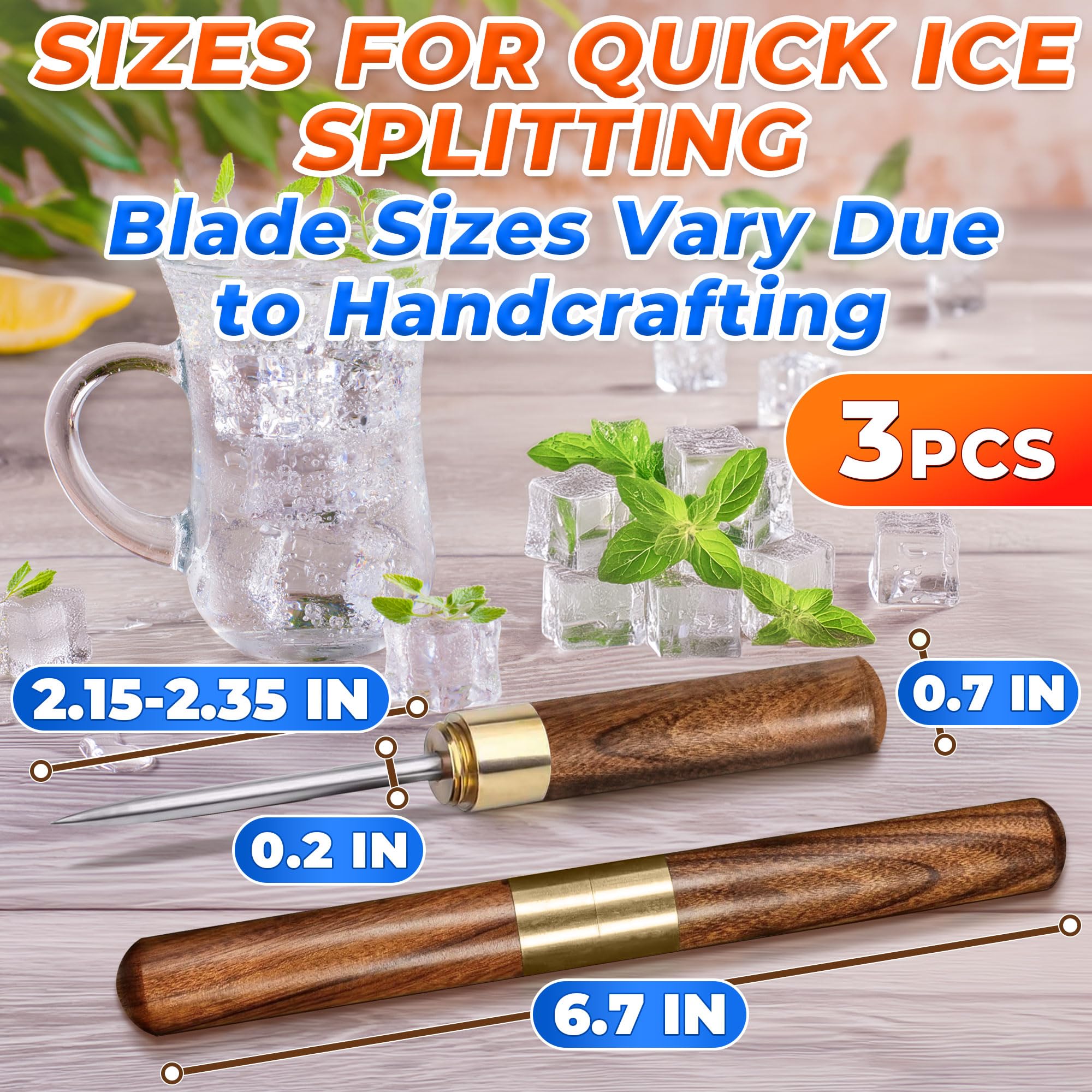 3Pcs Stainless Steel Ice Pick Set - Durable Home Bar & Kitchen Tools for Breaking Ice - Perfect for Bartending, Camping, Countertop & Outdoor Use