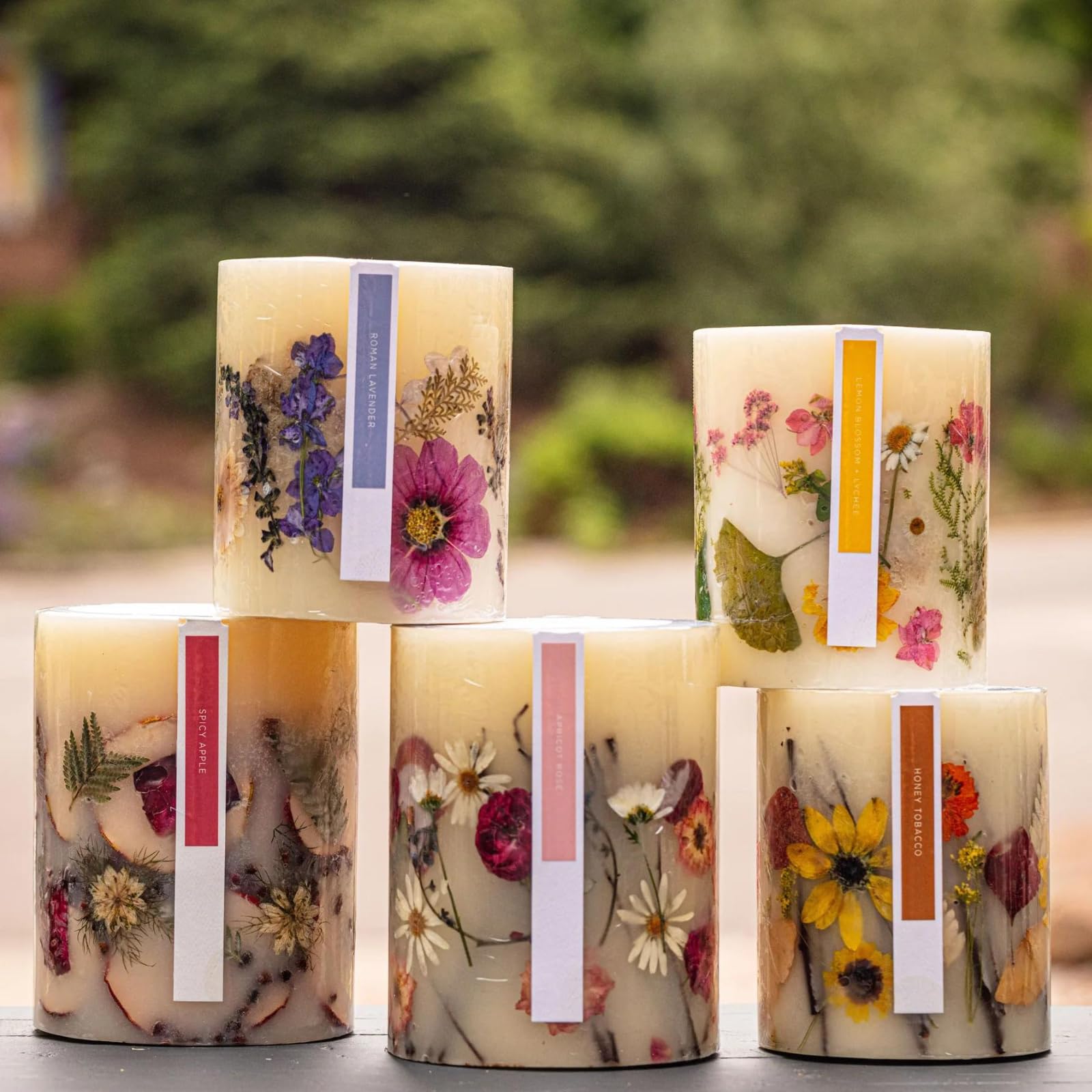 Rosy Rings Round Botanical Candle Roman Lavender - Natural Aromatherapy Scented Candle, Long-Lasting Luxury Soy Wax Candle, Home Decor Gift Set for Relaxation, Meditation & Spa Night
