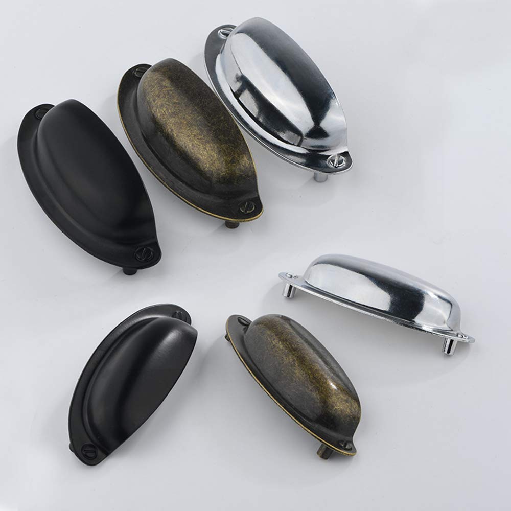 Vintage Farmhouse Cup Pull Handles for Cabinet & Drawer - Chrome Shell Design