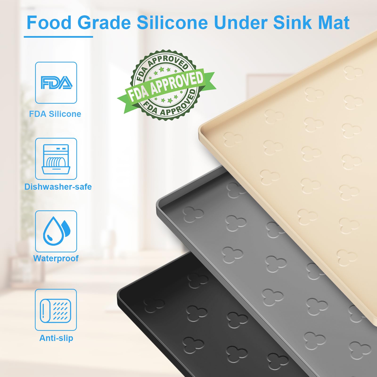 Waterproof Under Sink Mat 34x22 Inch - Kitchen Cabinet Liner for Drip Protection (Black) - Perfect for Bathroom & Kitchen Use