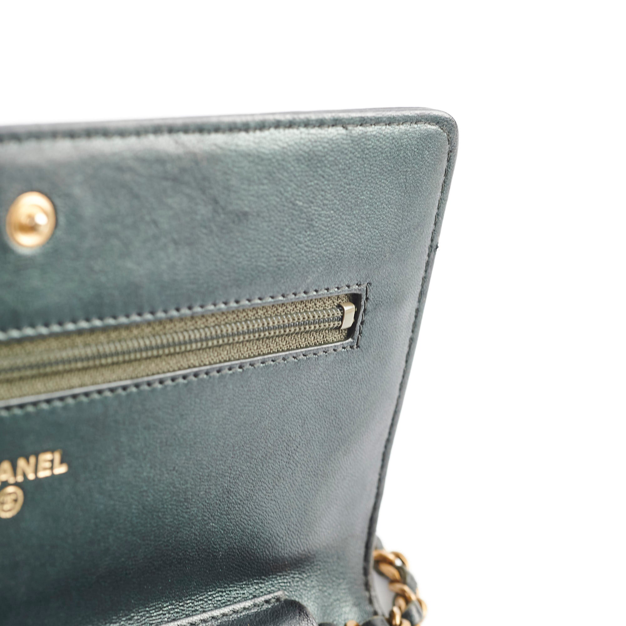 Chanel Camelia Embossed Wallet On Chain WOC Iridescent Green Crossbody Bag - Perfect for Evening Parties, Date Nights & Special Occasions