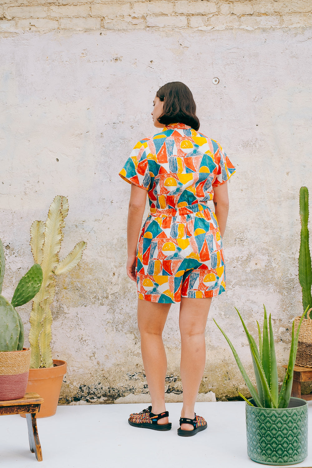 Lowie Margot Floral Print Linen Playsuit Romper - Summer Beach Vacation Outfit for Women