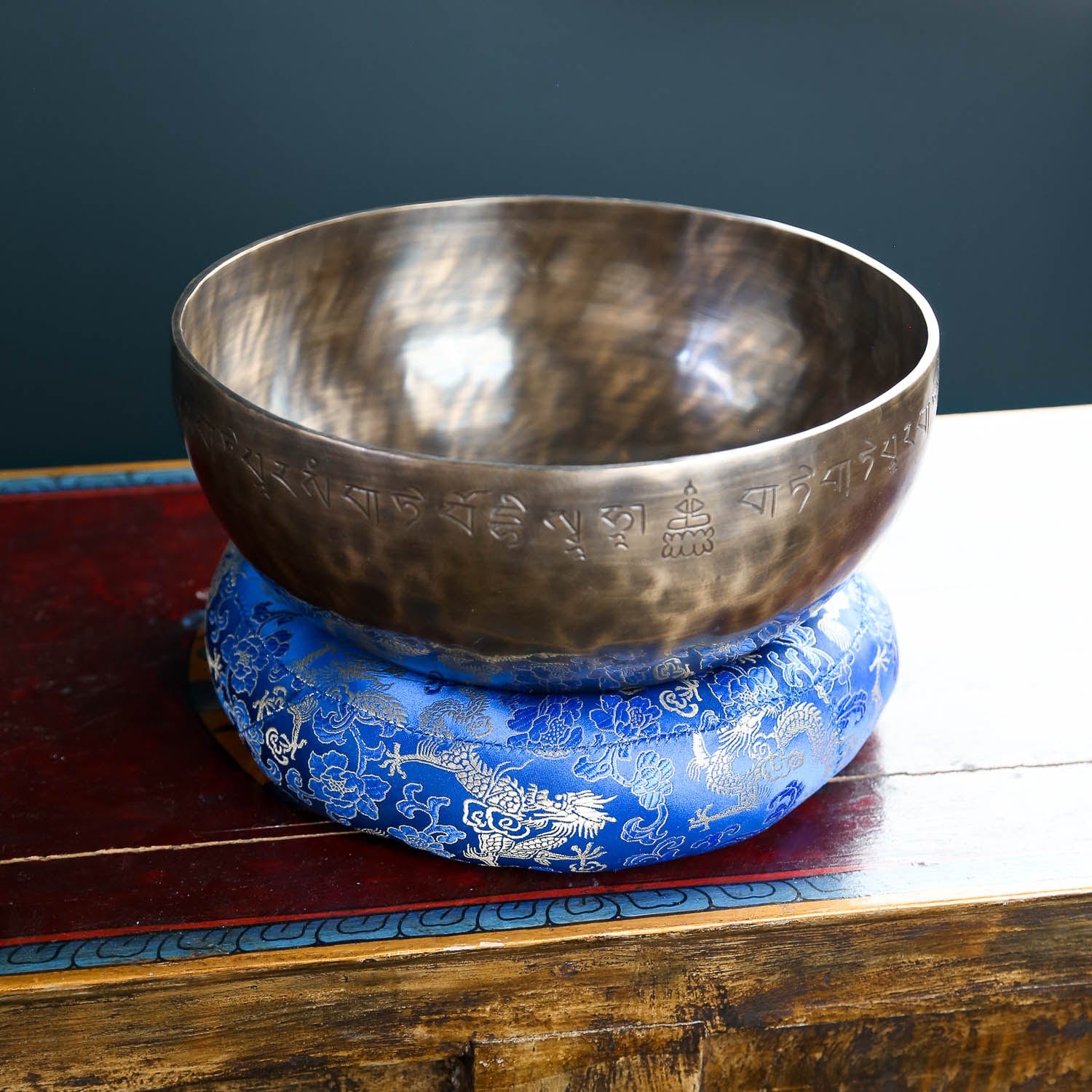 Blue Large Singing Bowl Ring Cushion - Handcrafted Meditation & Sound Healing Accessory for Yoga, Reiki, and Mindfulness Practices