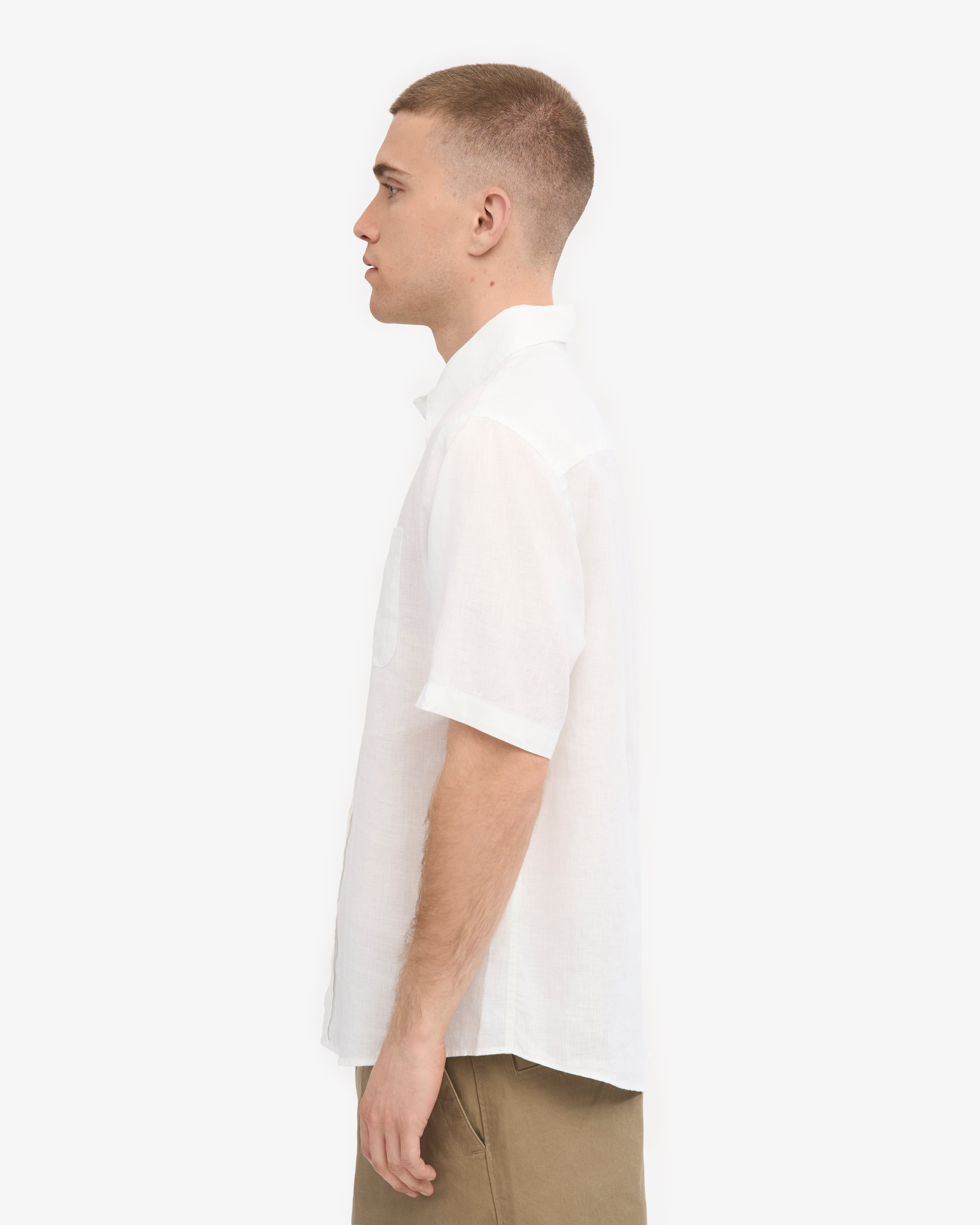 Premium Linen Short Sleeve Shirt for Men - Breathable Optical White Summer Casual Wear - Perfect for Beach, Office & Outdoor Activities