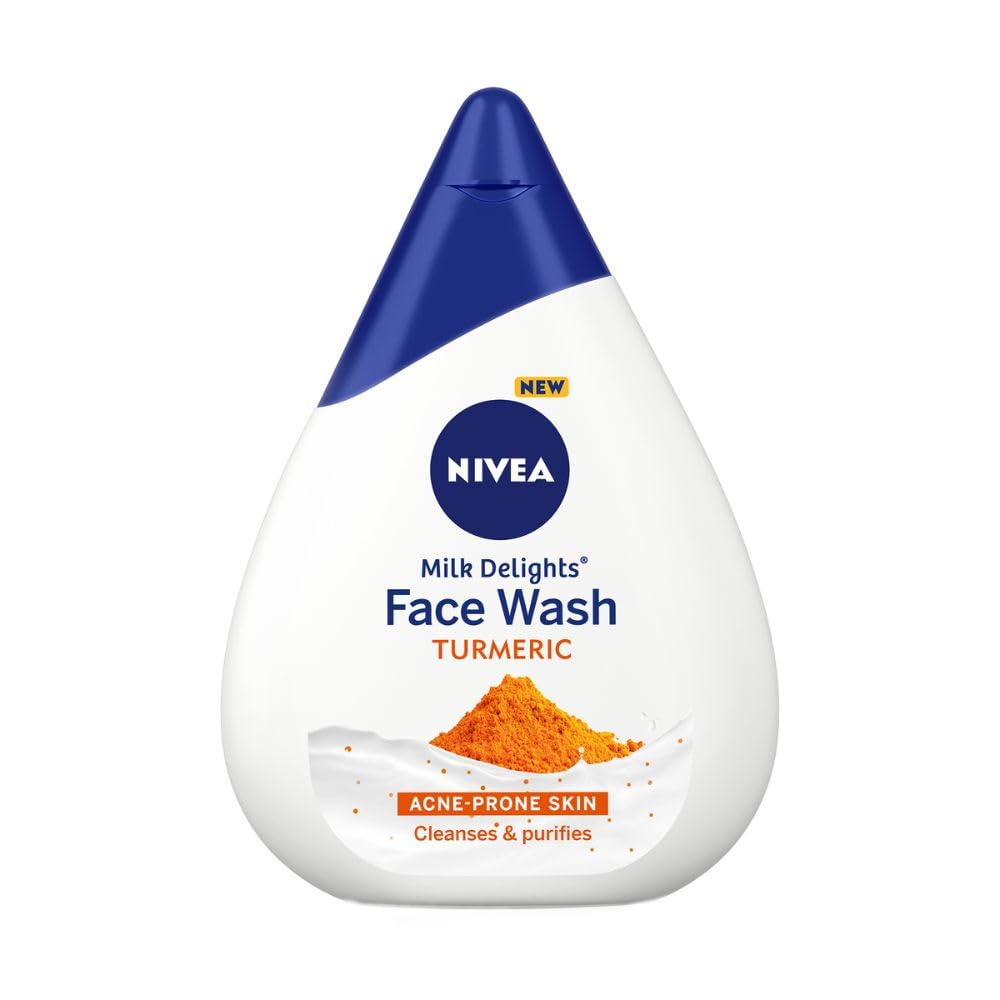 NIVEA Milk Delights Turmeric Face Wash 100ml - Hydrating & Antibacterial with Milk & Turmeric Extract | pH Balanced for All Skin Types | Reduces 99.9% Acne-Causing Bacteria | Perfect for Daily Cleansing & Acne-Prone Skin Care Routine