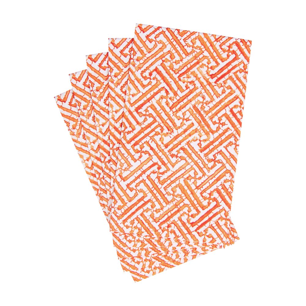 Disposable Paper Guest Towels - Caspari Fretwork Bathroom Napkins in Orange (15-Pack) | Perfect for Parties, Weddings & Upscale Restrooms