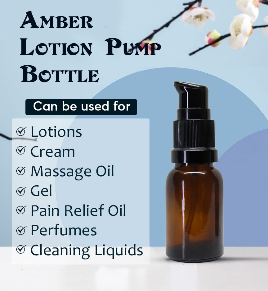15ml Amber Glass Bottle with Pump for Essential Oils & DIY Skincare - Pack of 24
