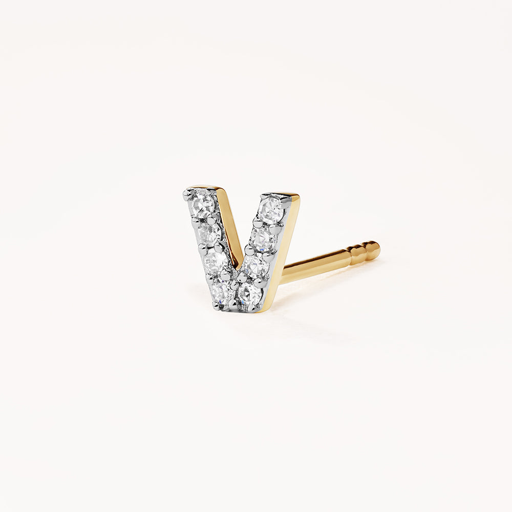 10k Gold Diamond Letter V Single Stud Earrings - Elegant Initial Jewelry for Women, Perfect for Gifts, Everyday Wear & Special Occasions