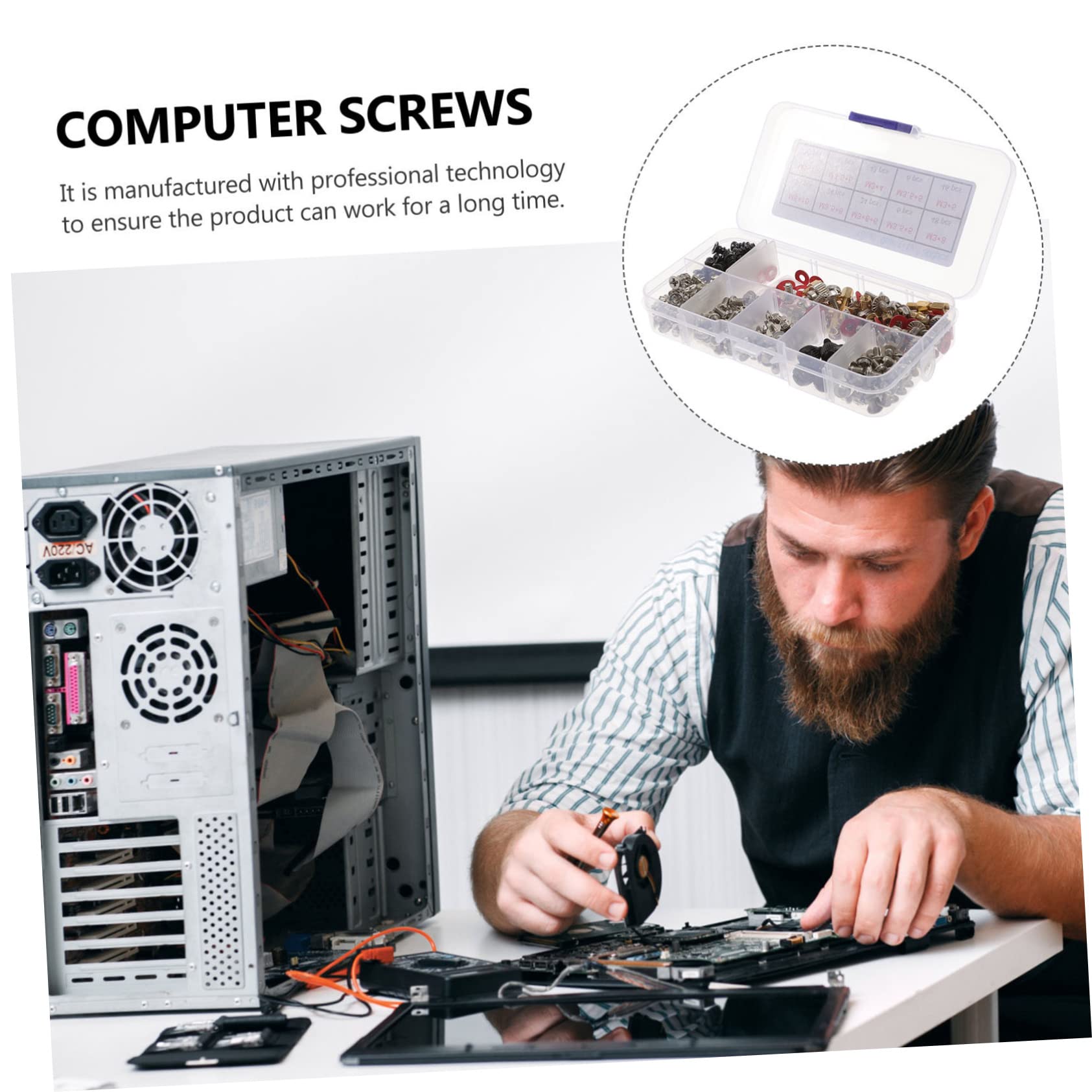 【Mikikit】1 Set Computer DIY Kit: Laptop Stands, Motherboard Screws, Fan Mounts, Standoffs, Countersunk Bolts & Small Screws for PC Building and Repair