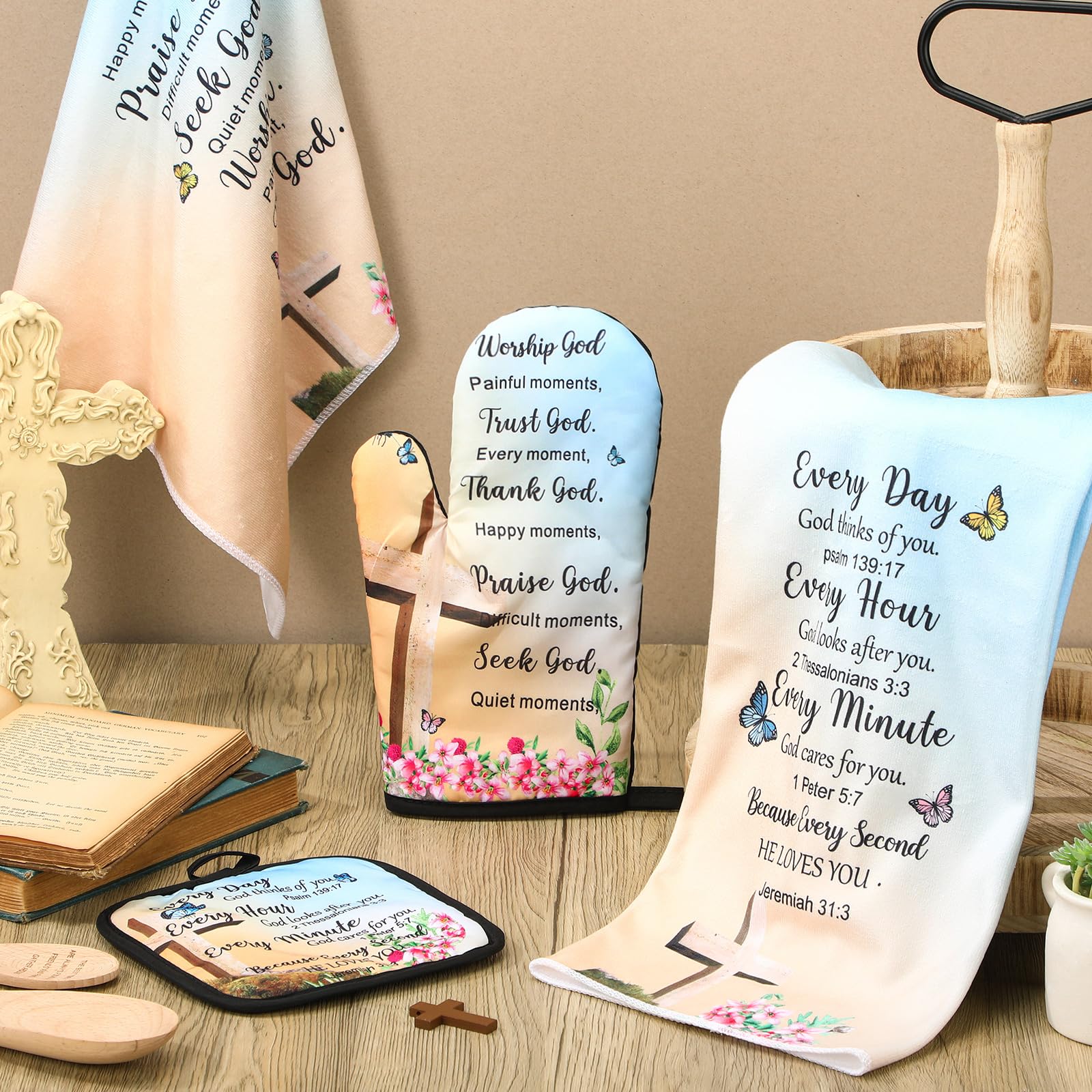 Heat Resistant Oven Mitts & Pot Holders Set - Gradient Color for Baking & Cooking Gifts