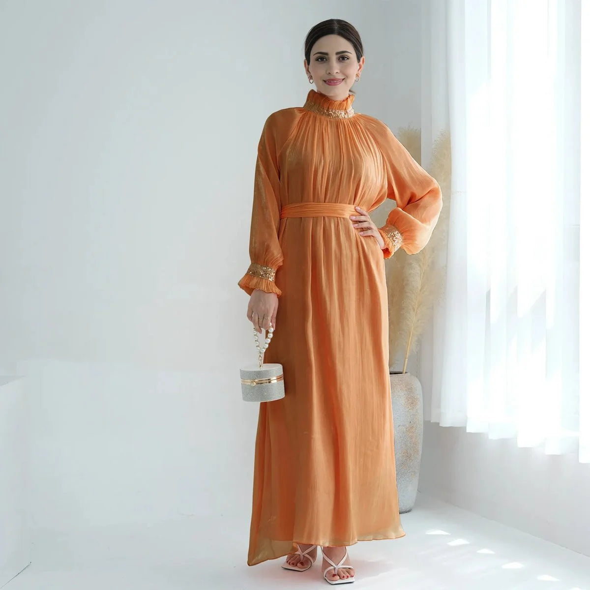 Elegant Shiny Bright Abaya Dress for Muslim Women - Perfect for Prayer, Eid, and Special Occasions