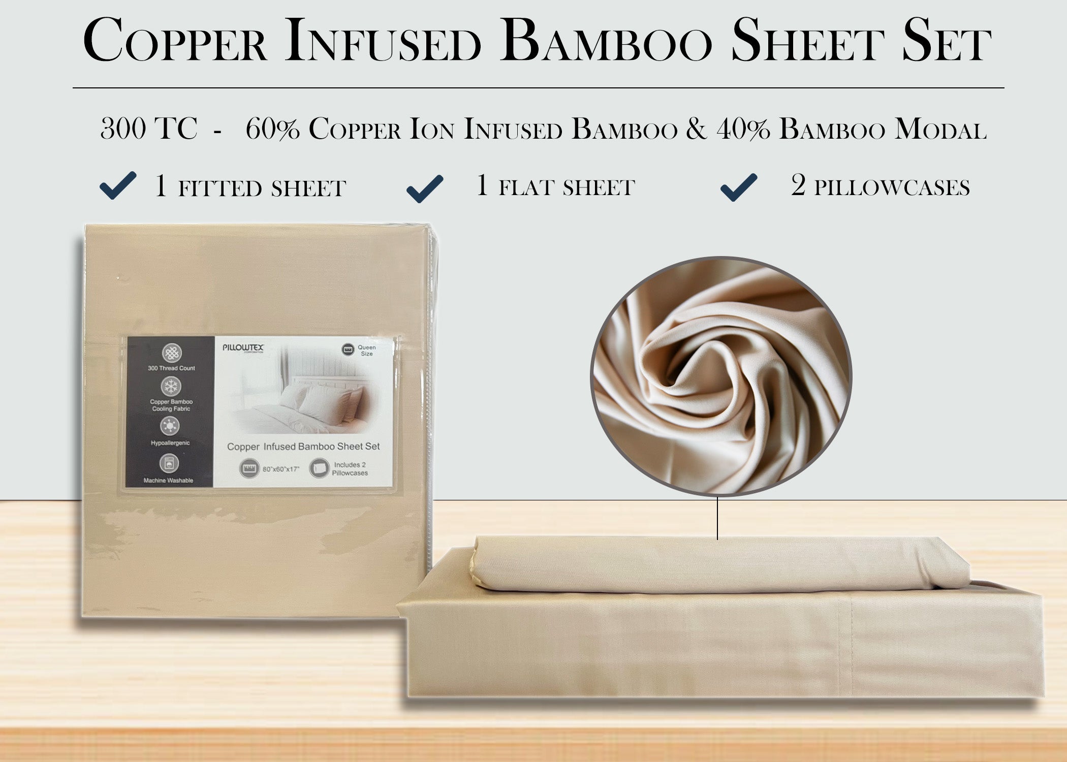 Premium Copper Infused Bamboo Sheet Set - Antimicrobial, Cooling & Breathable Bedding - Queen Size 4-Piece Set for Hot Sleepers & Allergy Relief - Perfect for Summer Nights & Sensitive Skin