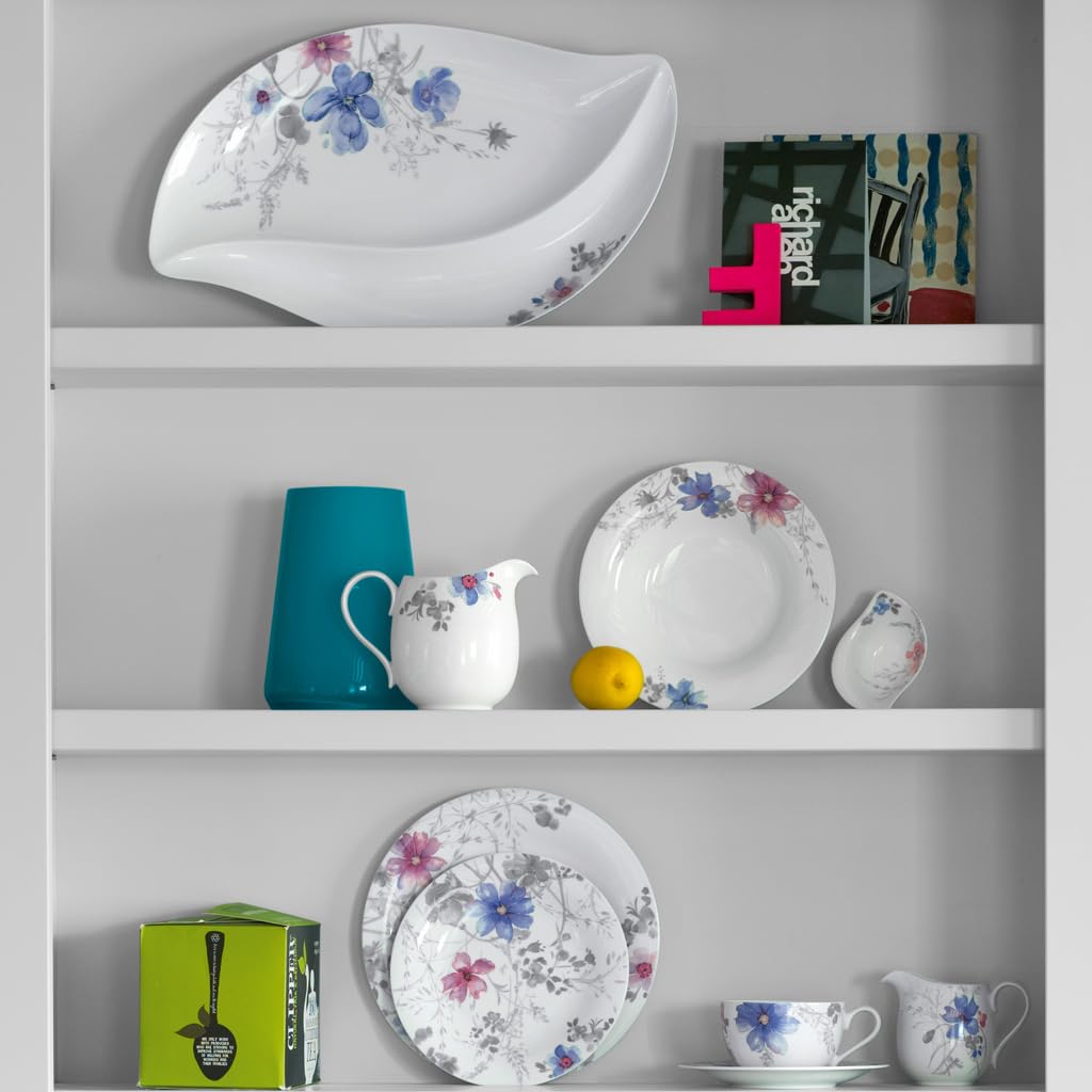Villeroy & Boch Mariefleur Gris Basic Soup Plate 23cm - Premium White Porcelain Dinnerware with Floral Design - Perfect for Fine Dining, Restaurant Use & Elegant Home Table Settings