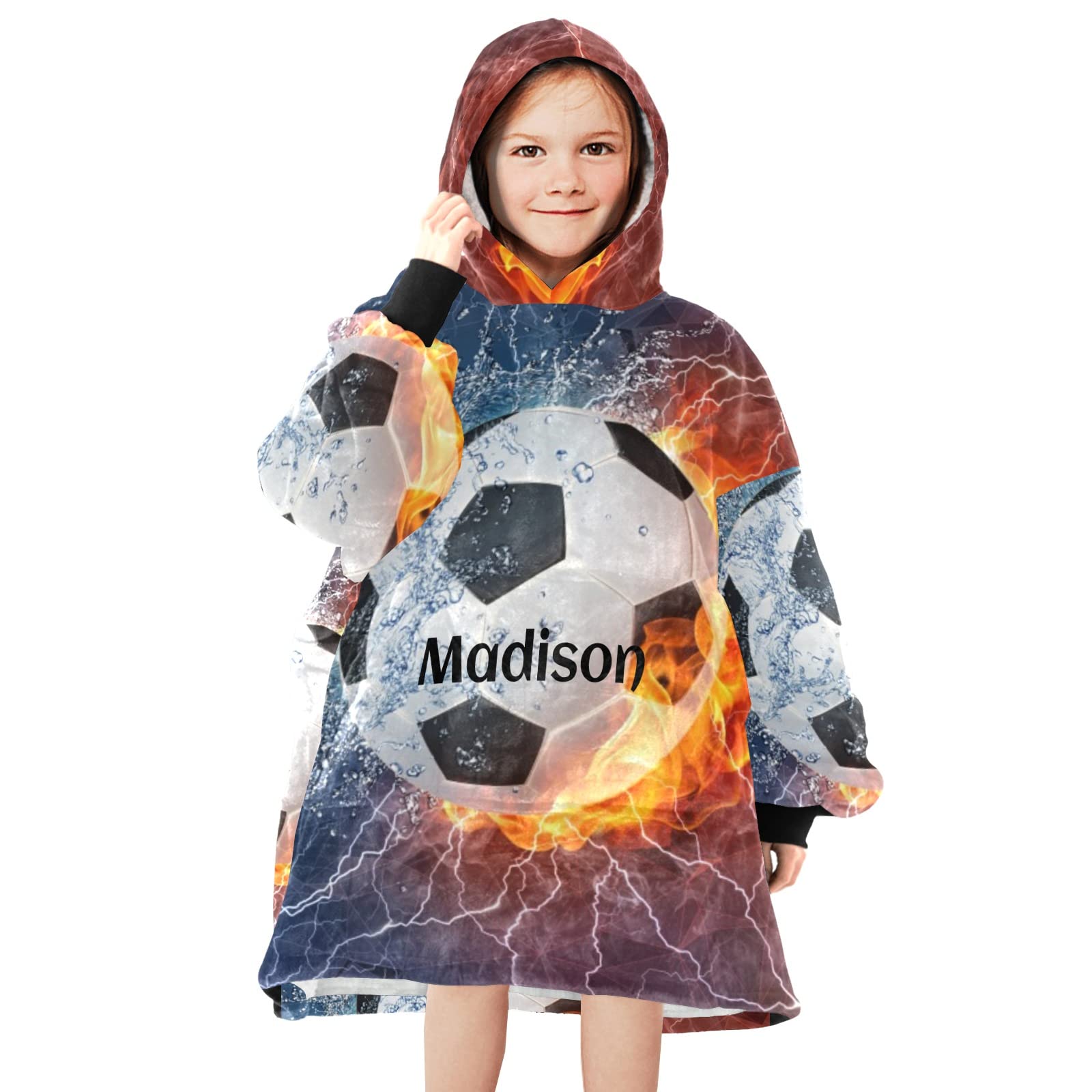 **Custom Oversized Sherpa Blanket Hoodie - Wearable Blanket for Soccer, Baseball & Basketball Fans - Cozy Gift for Kids & Adults - Perfect for Game Nights, Camping & Lounging**