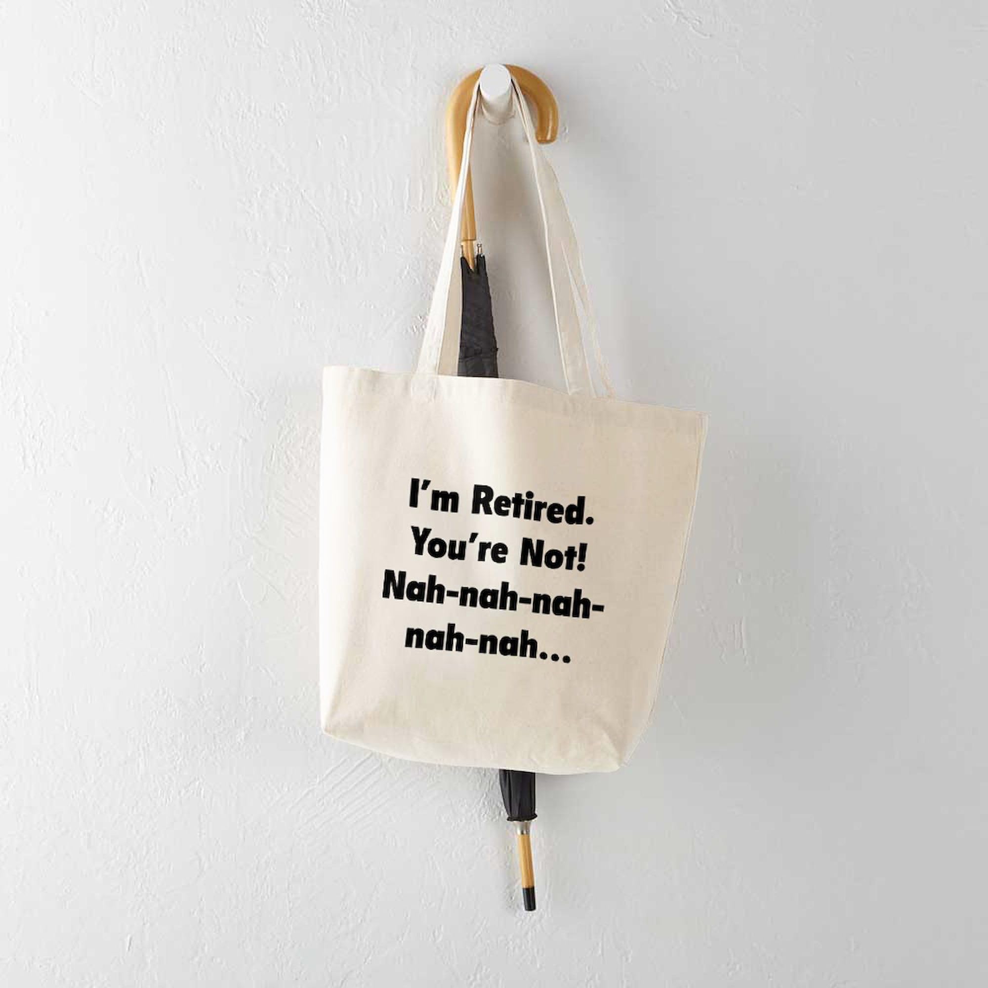 Retired Tote Bag - Natural Canvas Reusable Shopping Bag for Groceries & Beach | Funny Retirement Gift for Men & Women | Eco-Friendly Cotton Tote