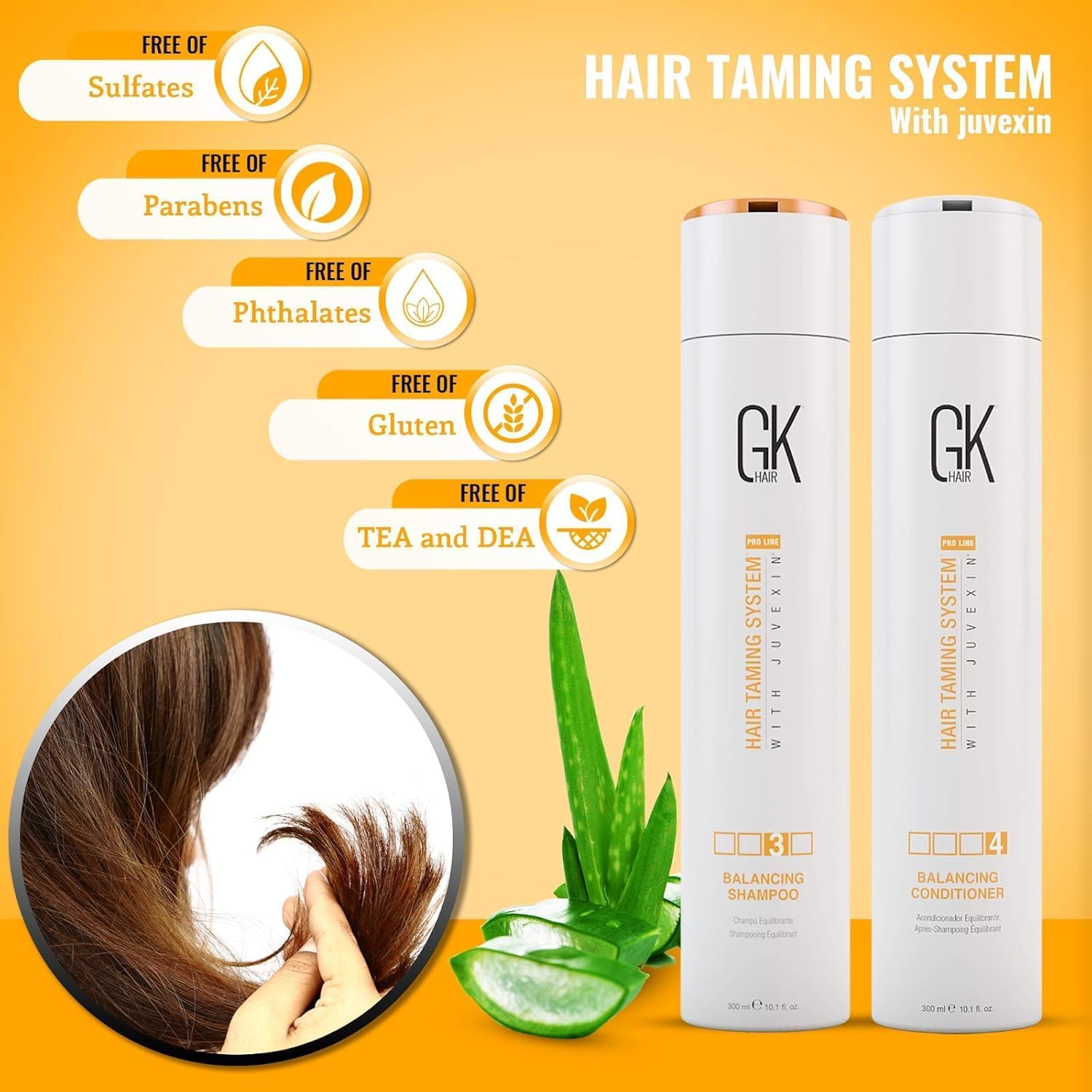 GK HAIR Global Keratin Balancing & Moisturizing Shampoo and Conditioner Set (10.1 Fl Oz Each) - Repair Dry Damaged Hair for Smooth Silky Results - Perfect for Color-Treated & Chemically Processed Hair at Home Salon Use