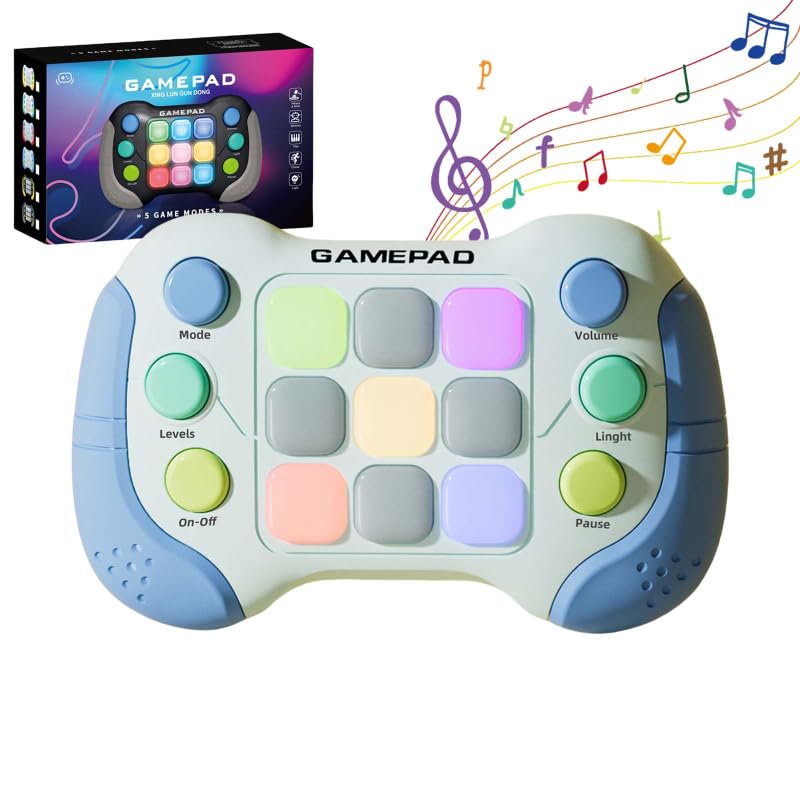 Press Push Game Fidget Toys - Electronic Flashing Handheld Light Up Sensory Toys for Kids, Teens & Adults - Quick Push Button Gamepad for Stress Relief, ADHD & Anxiety - Perfect for Christmas, Birthday Gifts & Party Favors (Blue) - Great for Office, Classroom, Travel & Waiting Rooms