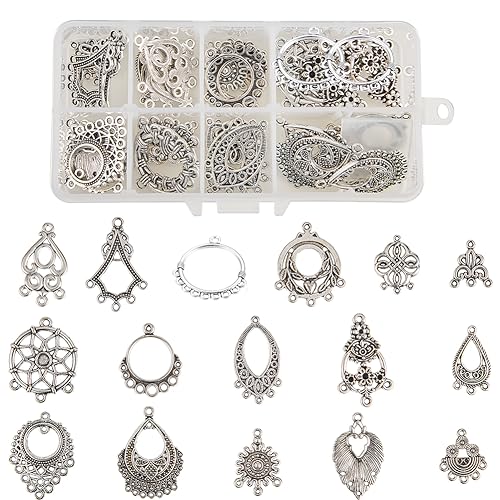 64pcs 16 Styles Antique Silver