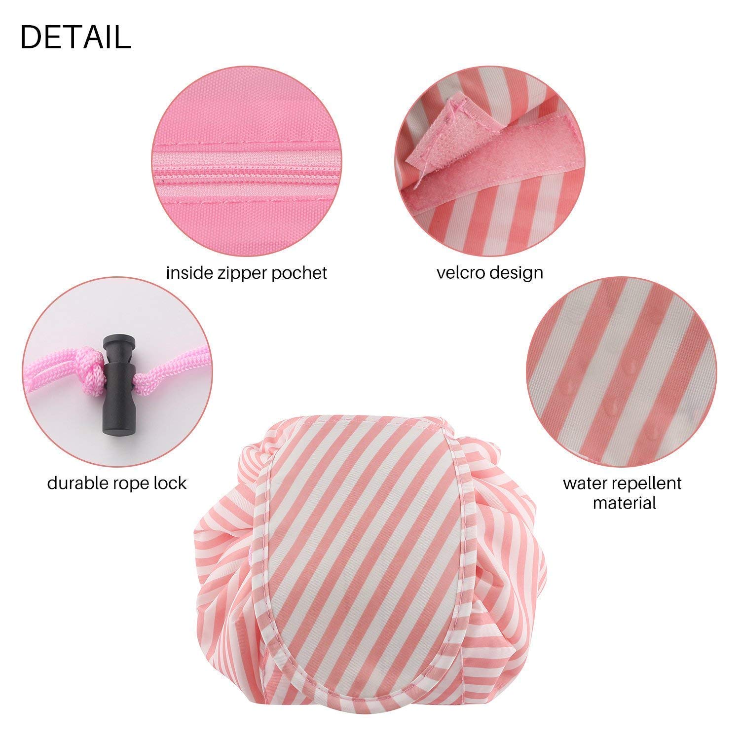 SK Trades Waterproof Multifunction Travel Cosmetic Organizer Bag for Women - Portable Toiletry Pouch with Drawstrings, Pink Lining - Perfect for Vacation, Gym & Daily Makeup Storage
