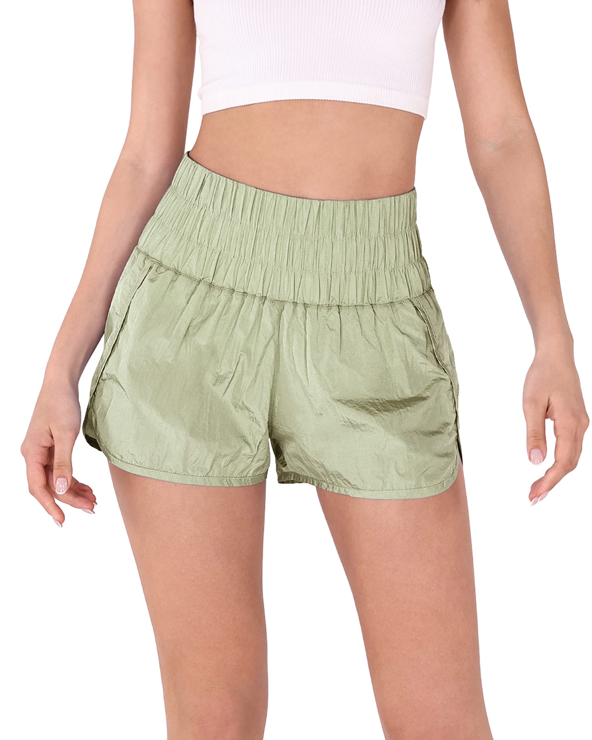 ODODOS Women's High Waist Athletic Shorts - Elastic Quick Dry Running Shorts with Mesh Back Pocket for Workout, Yoga & Casual Wear