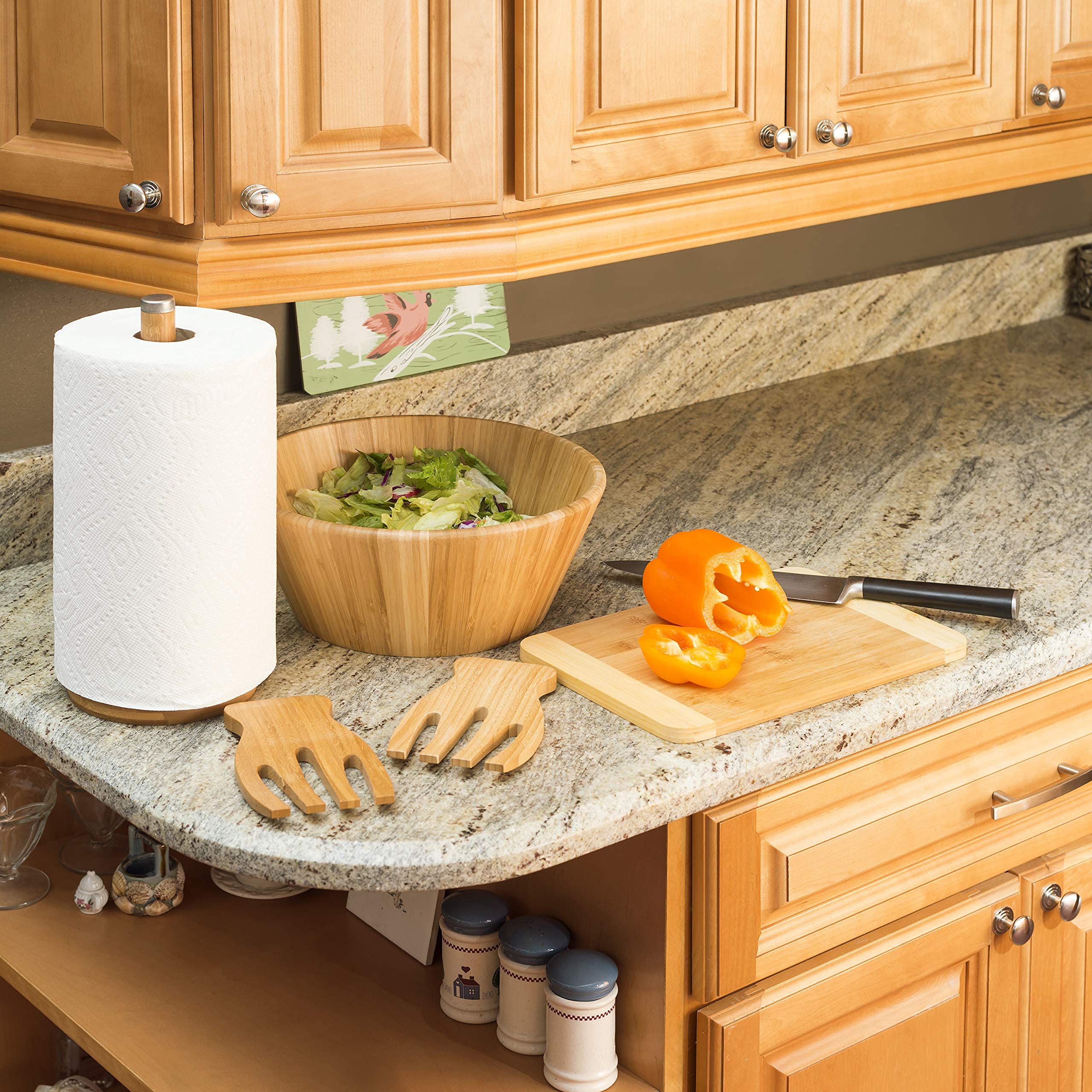Premium Bamboo & Stainless Steel Paper Towel Holder - Natural Finish | Space-Saving Kitchen Organizer for Countertops, Pantry & RV Use