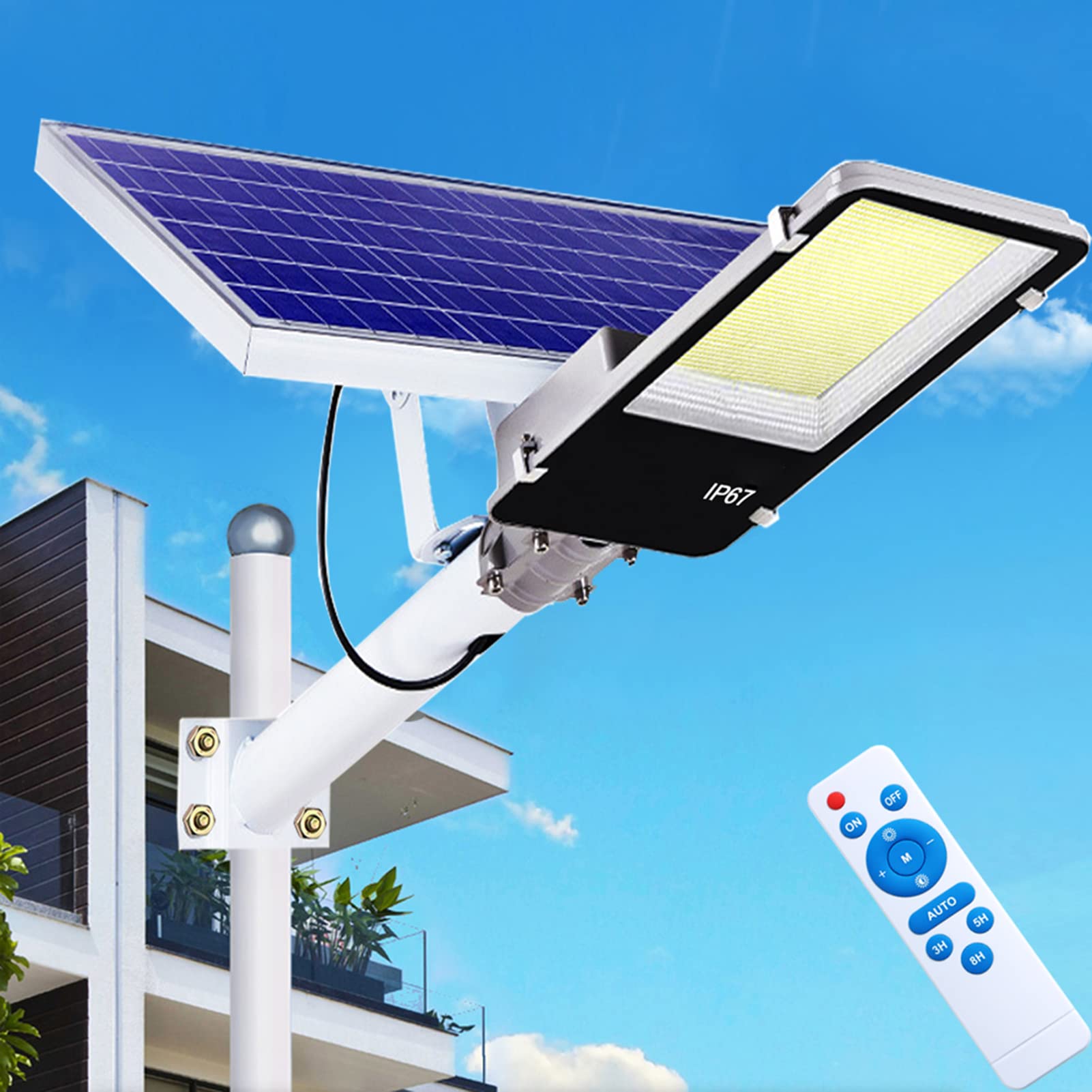 1500W Solar Street Lights Outdoor - 130,000LM High Brightness LED Lamp with Remote Control | IP67 Waterproof for Parking Lots, Yards, Gardens | Dusk to Dawn Lighting for Stadiums, Plazas & Pathways | Energy-Efficient Solar Powered Security Lighting