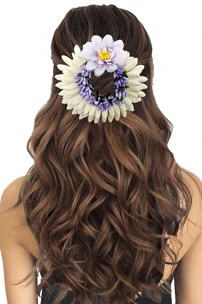 Artificial Rose Hair Pin for Women - Purple Gajra Style Hair Accessory with Pollen Flower | Wedding, Party & Festival Hair Jewelry
