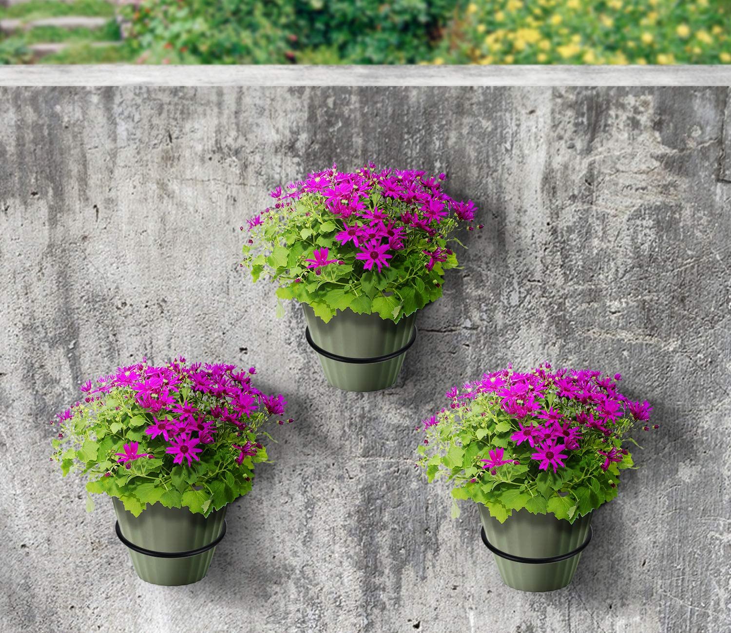 TQVAI 4 Inch Flower Pot Holder - Wall Mounted Planter Hanger Bracket Set of 3, Black - Perfect for Indoor/Outdoor Garden Decor, Balcony & Patio Plant Display