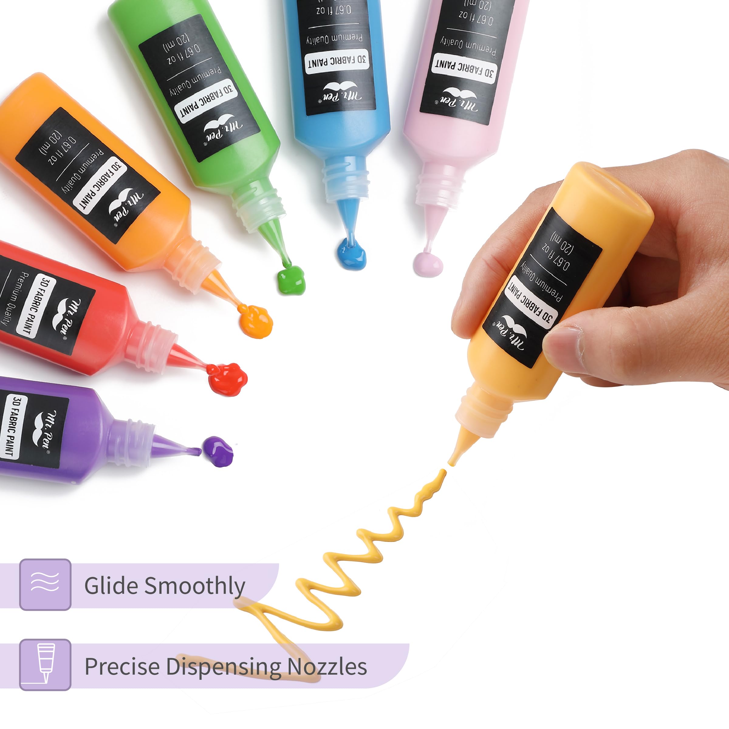 **Mr. Pen 3D Fabric Paint Set - 24 Colors (0.67 oz Each), Permanent Fabric Paint for Clothes, DIY T-Shirt, Jeans & Crafts - Washable & Vibrant Colors for Custom Clothing & Fabric Art**