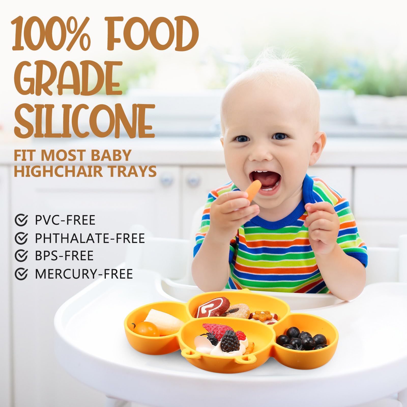 **Maxdot 4-Piece Silicone Baby Plates with Suction Base – Divided Toddler Dishes for Kids, Cute Animal Design – Microwave & Dishwasher Safe – Perfect for Baby Feeding, Snacks & Mealtime (Multi-Color)**    *(Use Cases: Ideal for home, daycare, travel, and on-the-go meals – keeps food separated and mess-free!)*