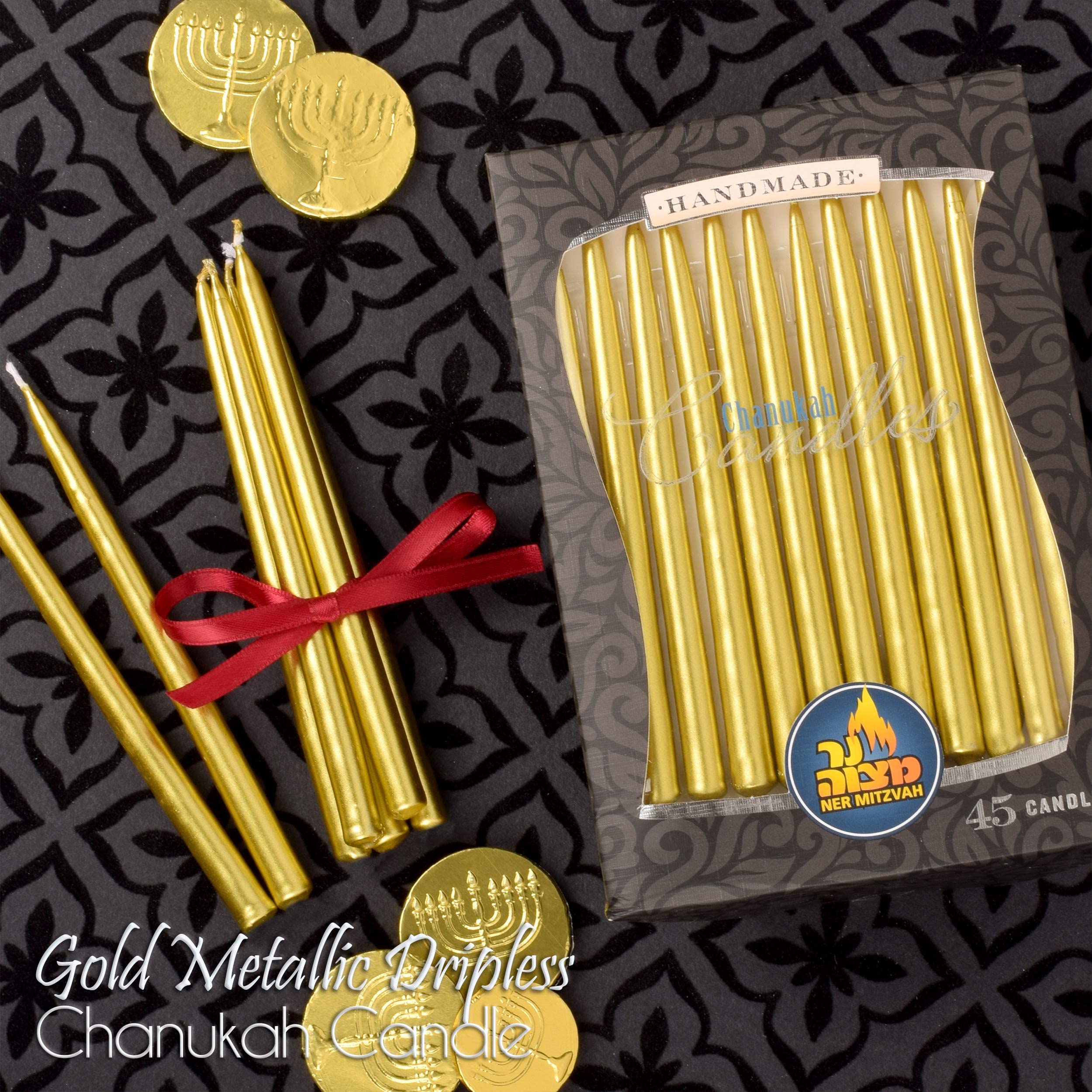 Premium Dripless Hanukkah Candles - 45 Count Metallic Gold, Fits Most Menorahs, High-Quality Wax for All 8 Nights of Chanukah - Perfect for Home Celebrations, Synagogue Events & Jewish Holiday Decorations